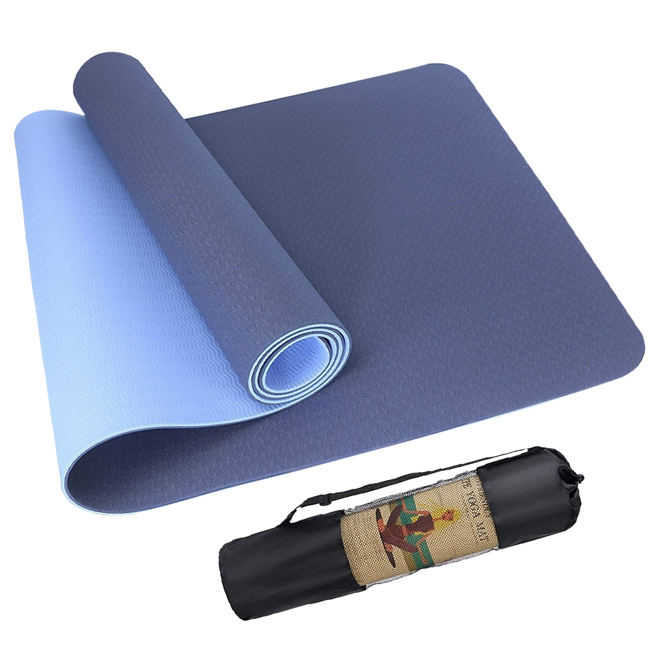 B Fit Premium TPE Yoga Mat Blue Color - Classic 6 MM Pro Yoga Mat Eco Friendly Non Slip Fitness Exercise Mat with Smart Carry Bag-Workout Mat for Yoga Pilates and Floor Exercises