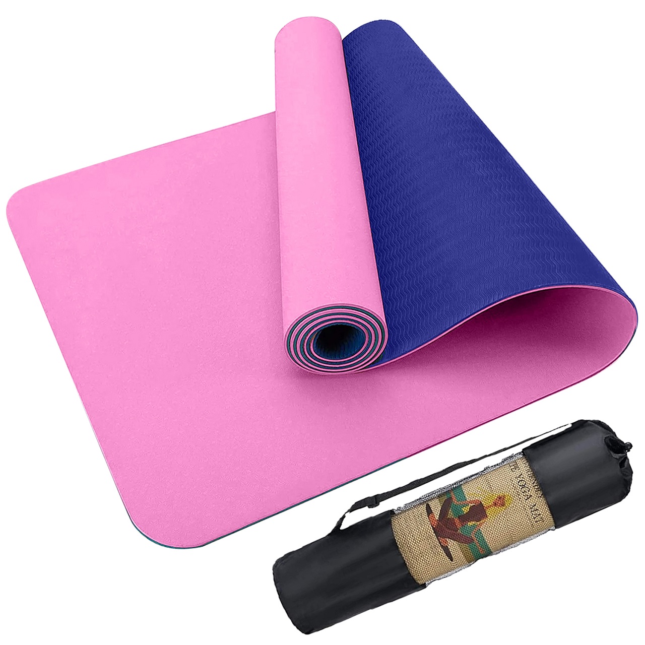 B Fit Premium TPE Yoga Mat Pink-Blue Color - Classic 6 MM Pro Yoga Mat Eco Friendly Non Slip Fitness Exercise Mat with Smart Carry Bag-Workout Mat for Yoga Pilates and Floor Exercises