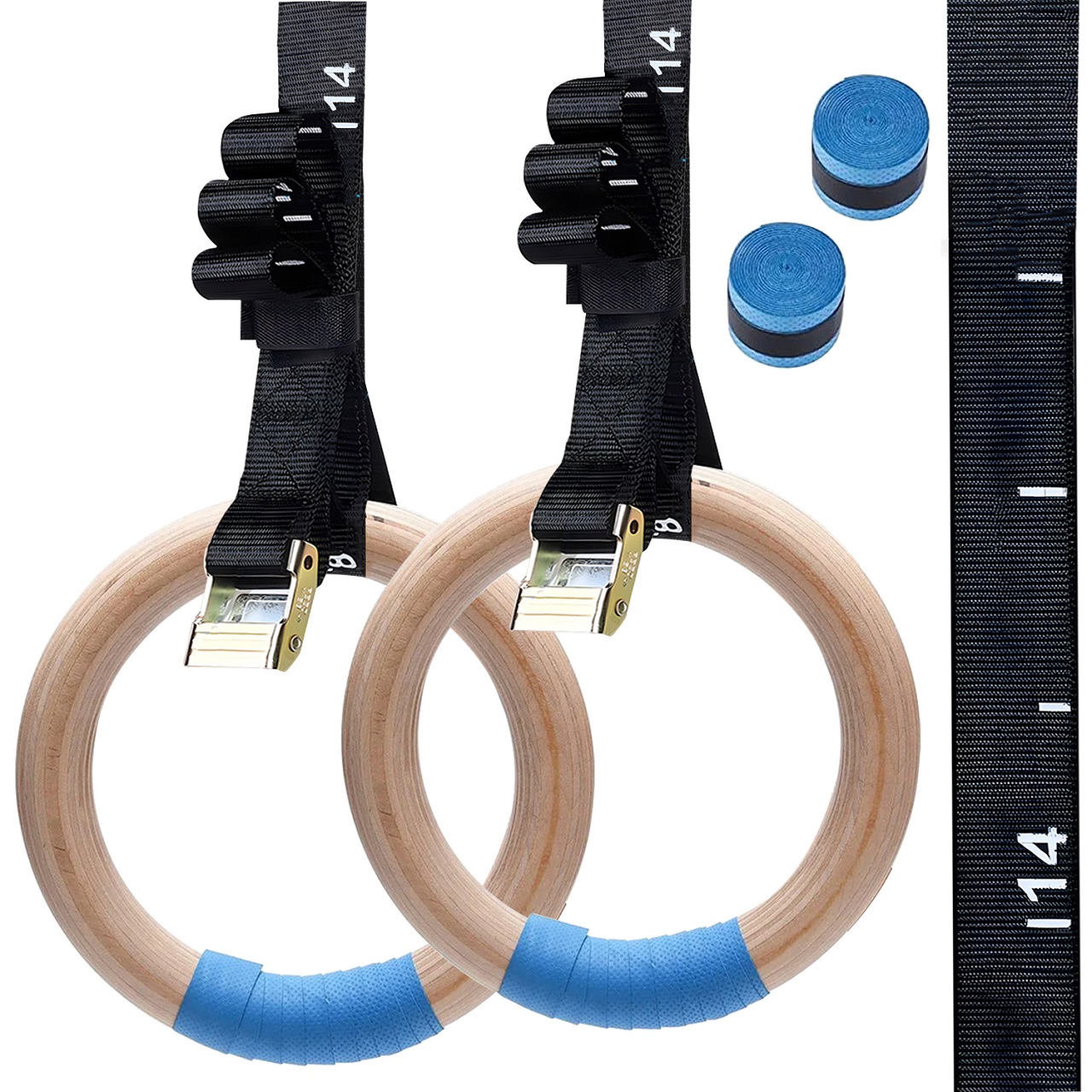 B Fit Gymnastic Rings Roman Rings Olympic Gym Wooden Rings with Heavy Duty Adjustable Straps for GymCross TrainingStrength TrainingPull Ups and Dips