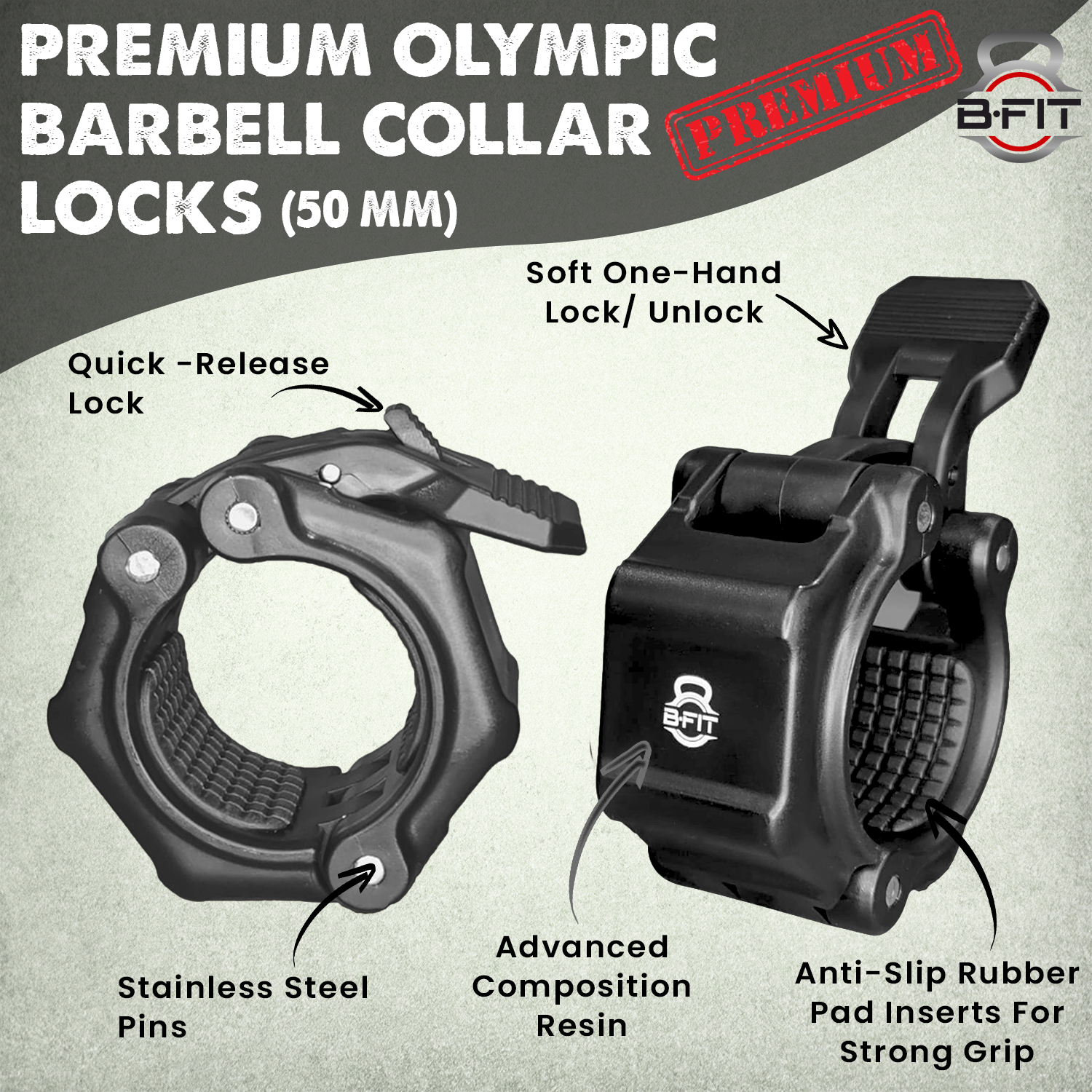 b Fit 2 Premium Olympic Barbell Collar - Quick Release Barbell Clamp