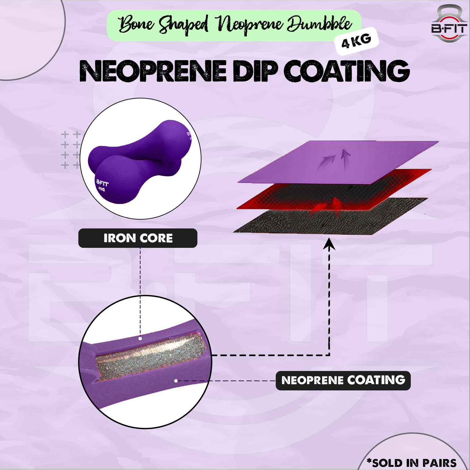 B Fit Bone Shape Neoprene Dumbbells 4 Kg Pair Non Slip Grip in Pair Packing
