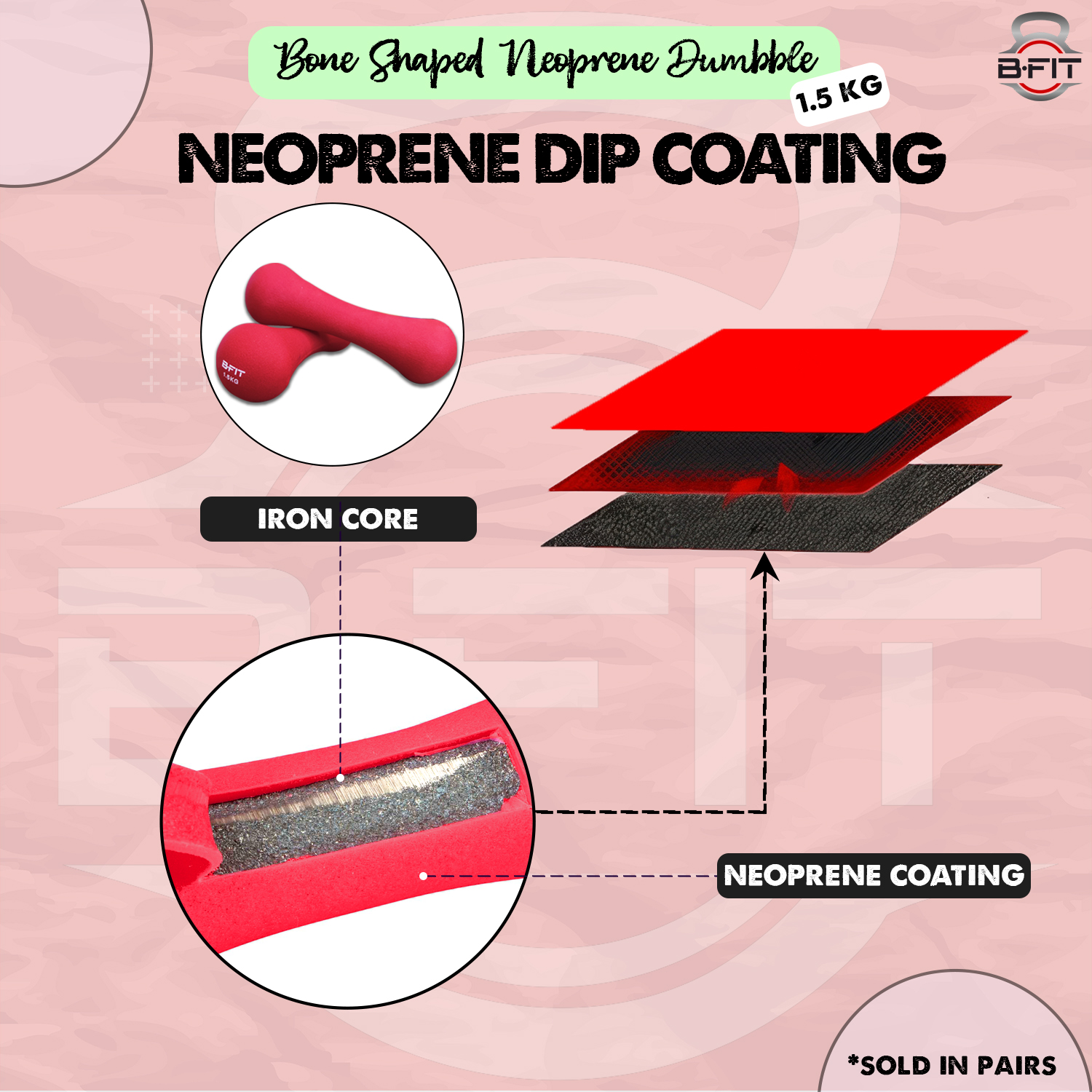 B Fit Bone Shape Neoprene Dumbbells 15 Kg Pair Non Slip Grip in Pair Packing