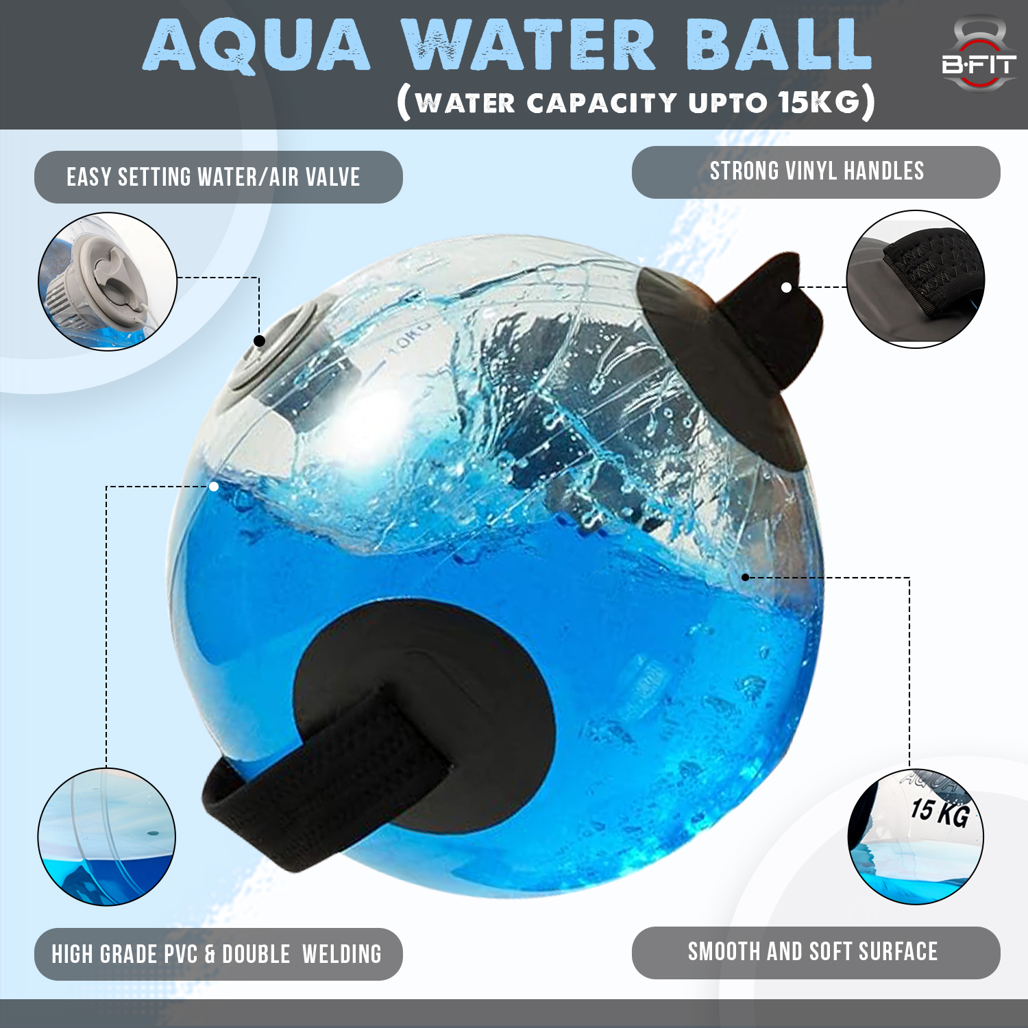 B Fit Adjustable Aqua Bag Power Bag with Water - Core and Balance Device- Portable Stability Fitness Equipment -Free App for Full Body Workout