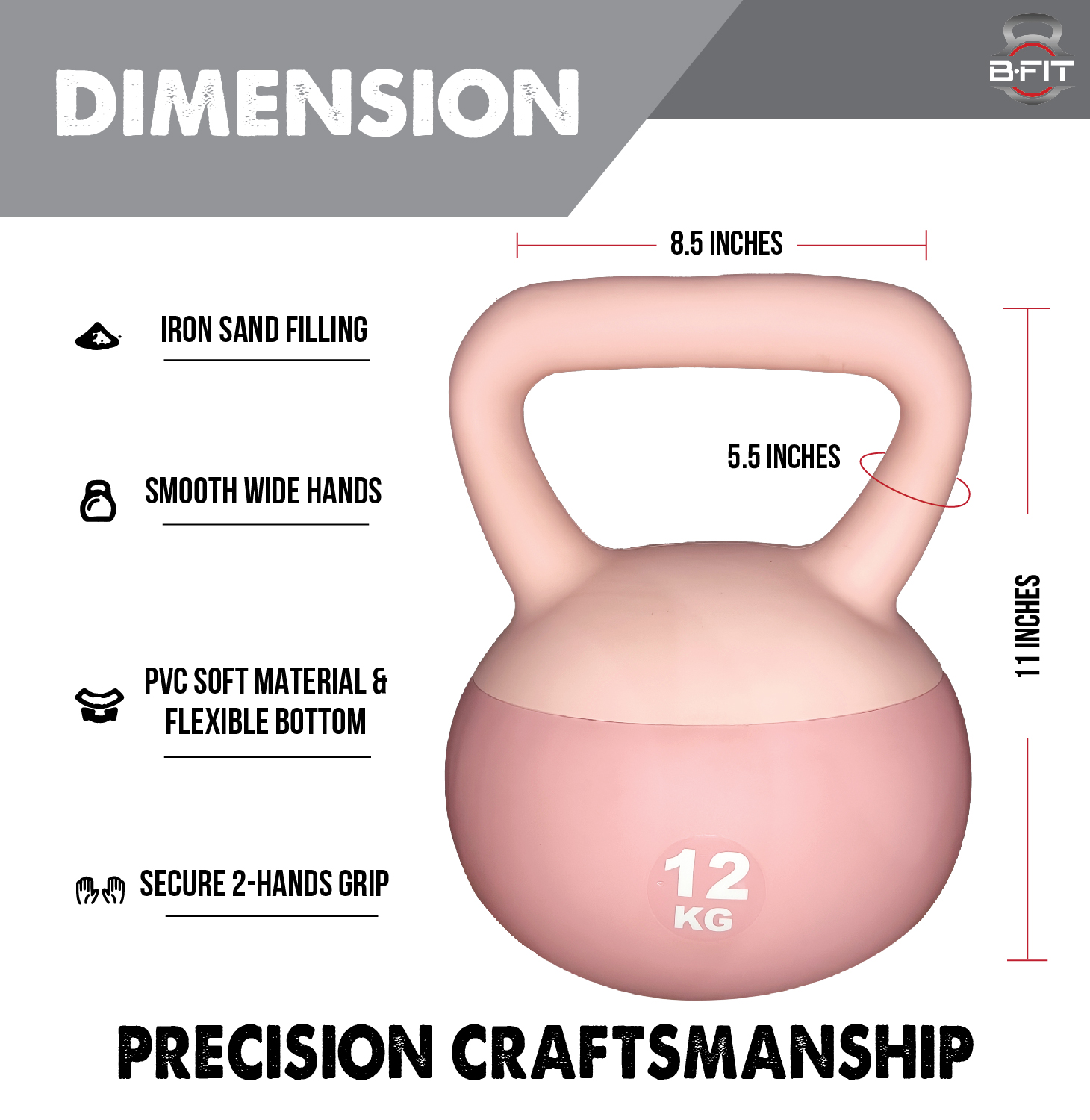 B Fit Soft Kettlebells 12 Kg with Cushioned Impact-Resistant Base and Anti-Slip