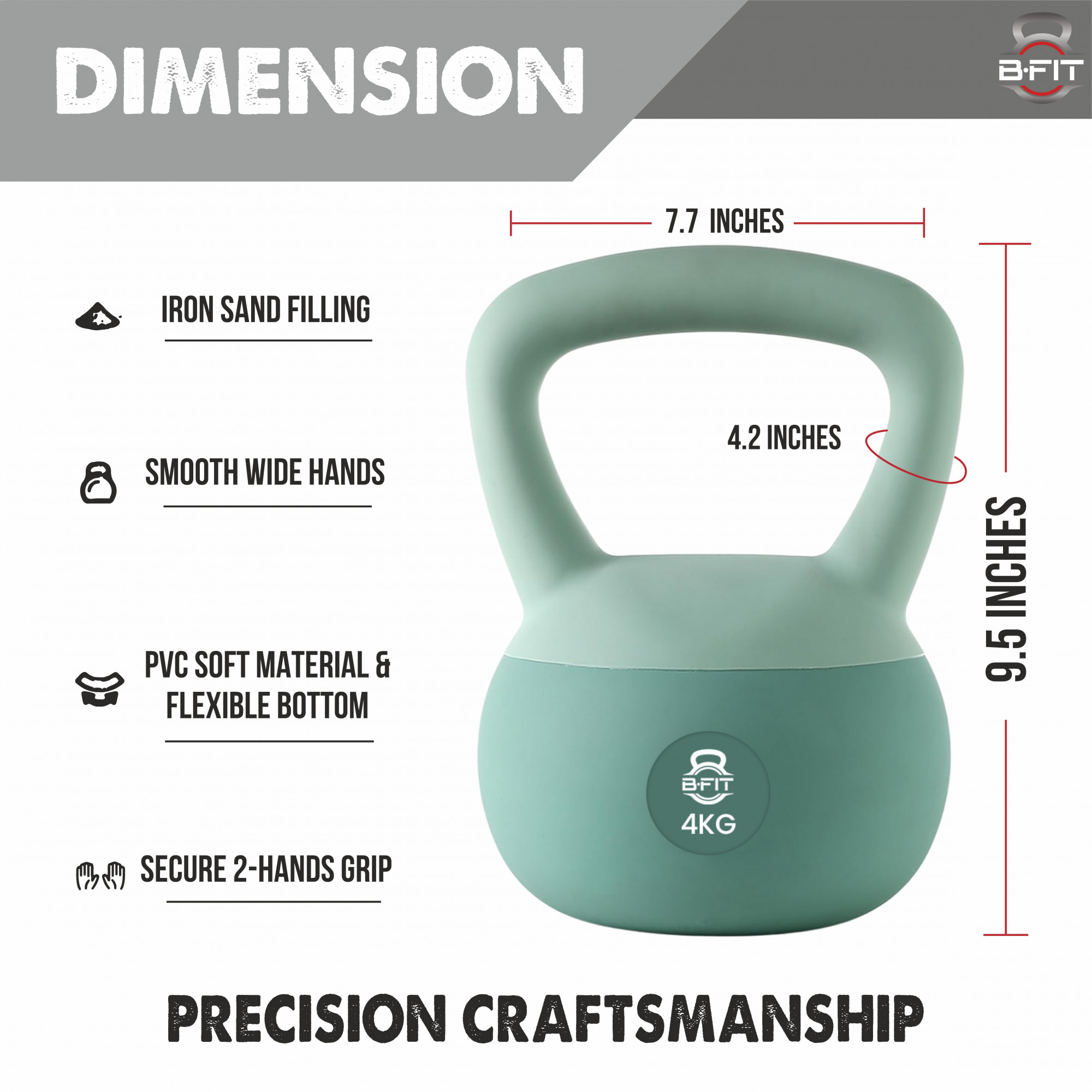 B Fit Soft Kettlebells 4 Kg with Cushioned Impact-Resistant Base and Anti-Slip