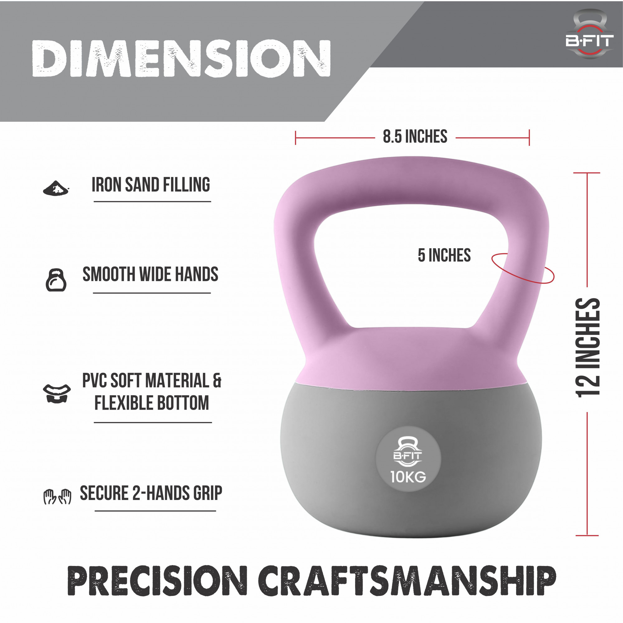B Fit Soft Kettlebells 10 Kg with Cushioned Impact-Resistant Base and Anti-Slip