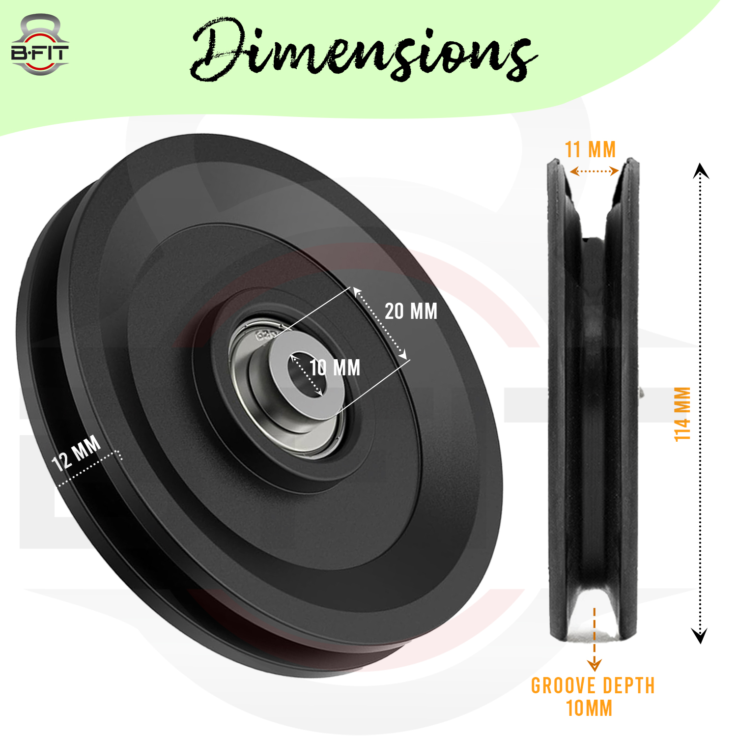 B Fit Gym Pulley 115 MM Black with inbuilt Bearing and Bush Wheel Cable Gym Fitness Equipment Part Set