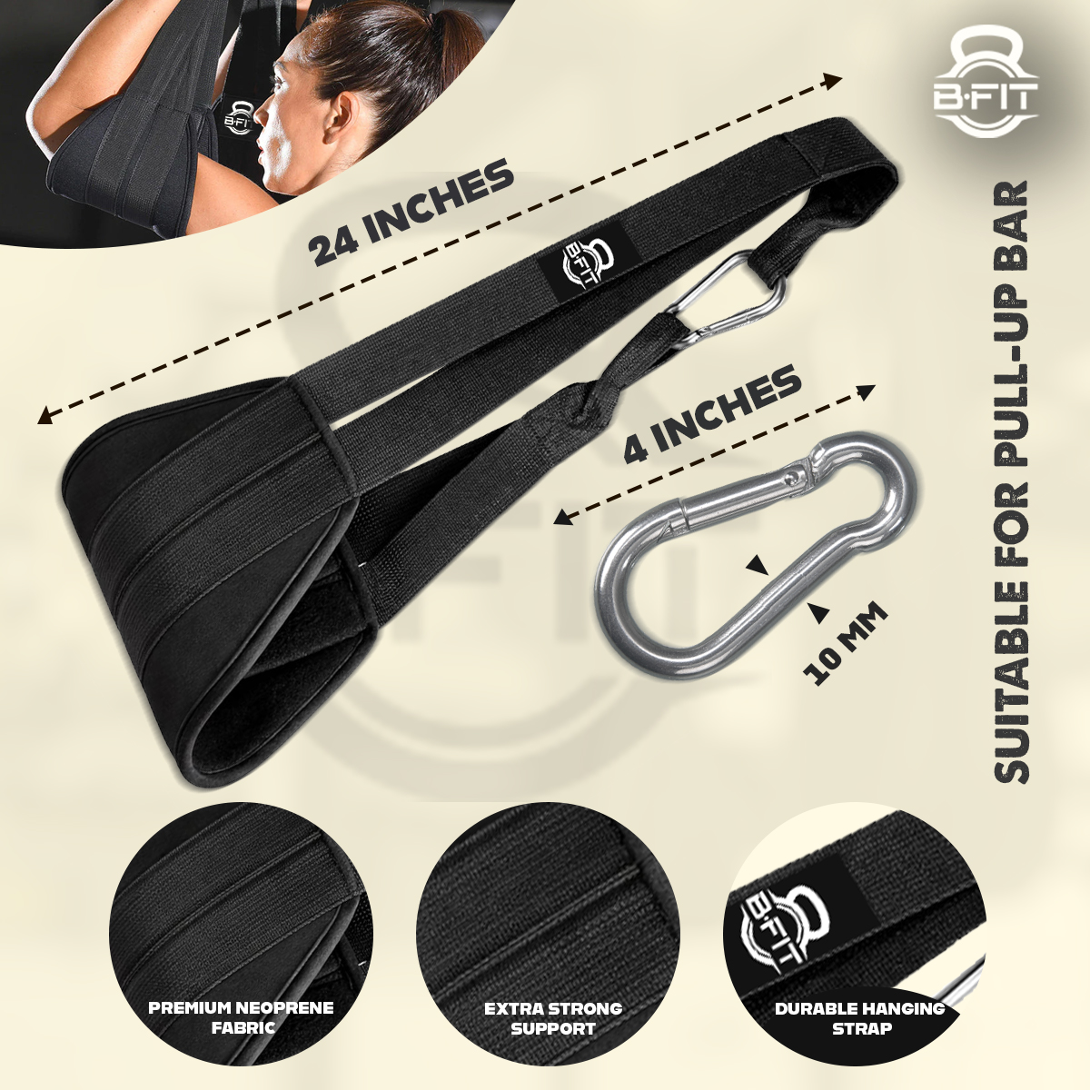 B Fit Fitness Hanging Open Design Ab Straps for Pull Up Bar Core Strength Training - Soft Padded Exercise Straps for Ab Swing Leg Raises 2 Hang Bar Strap with 2 Steel Carabiners - Abs Equipment for Home Gym