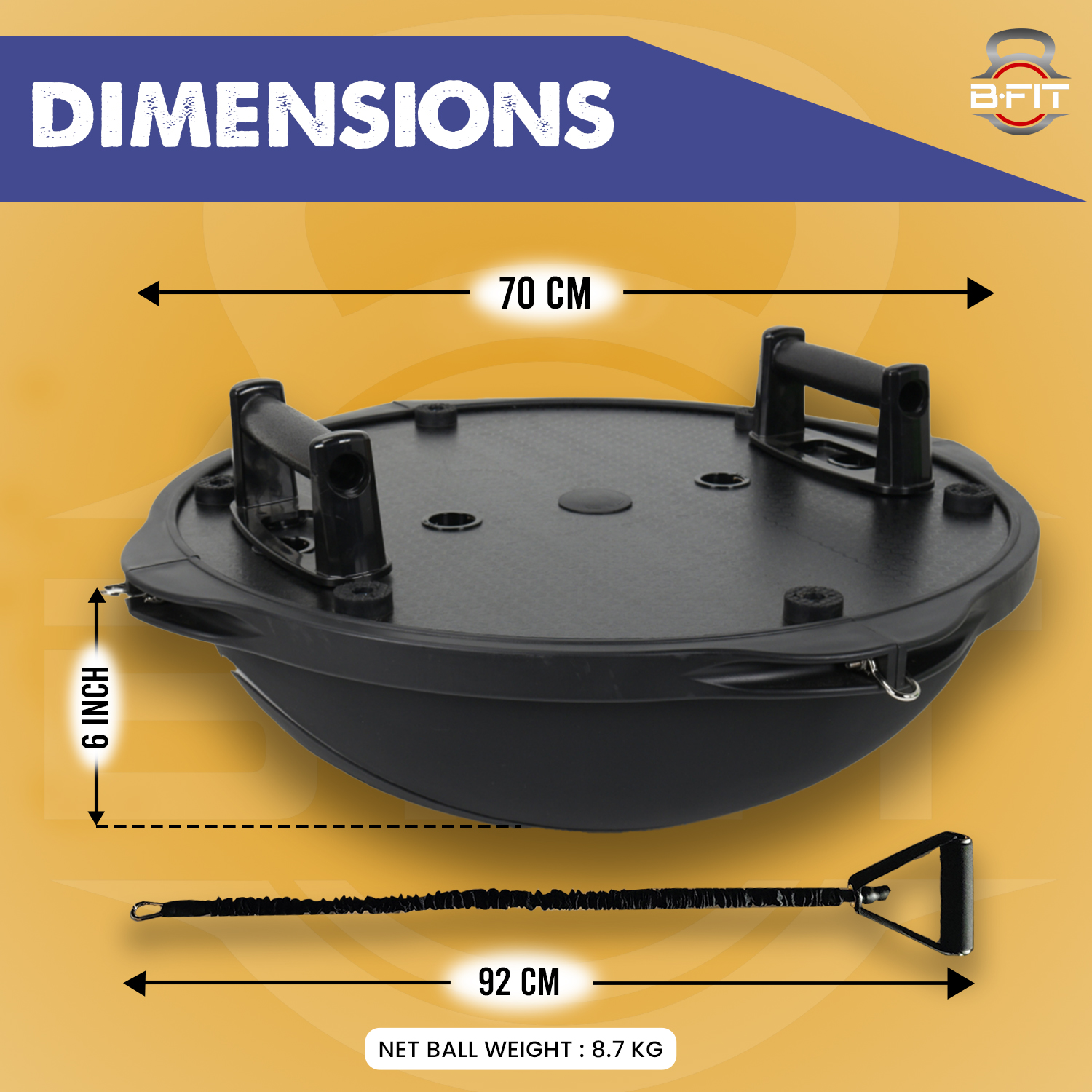 B Fit Balance Trainer Stability Half Bosu Ball 70 Cm with Resistance Bands Pushup Stands and Pump - Improve Core and Ab Strength With Full Body Home Gym Workouts Or Fitness Training