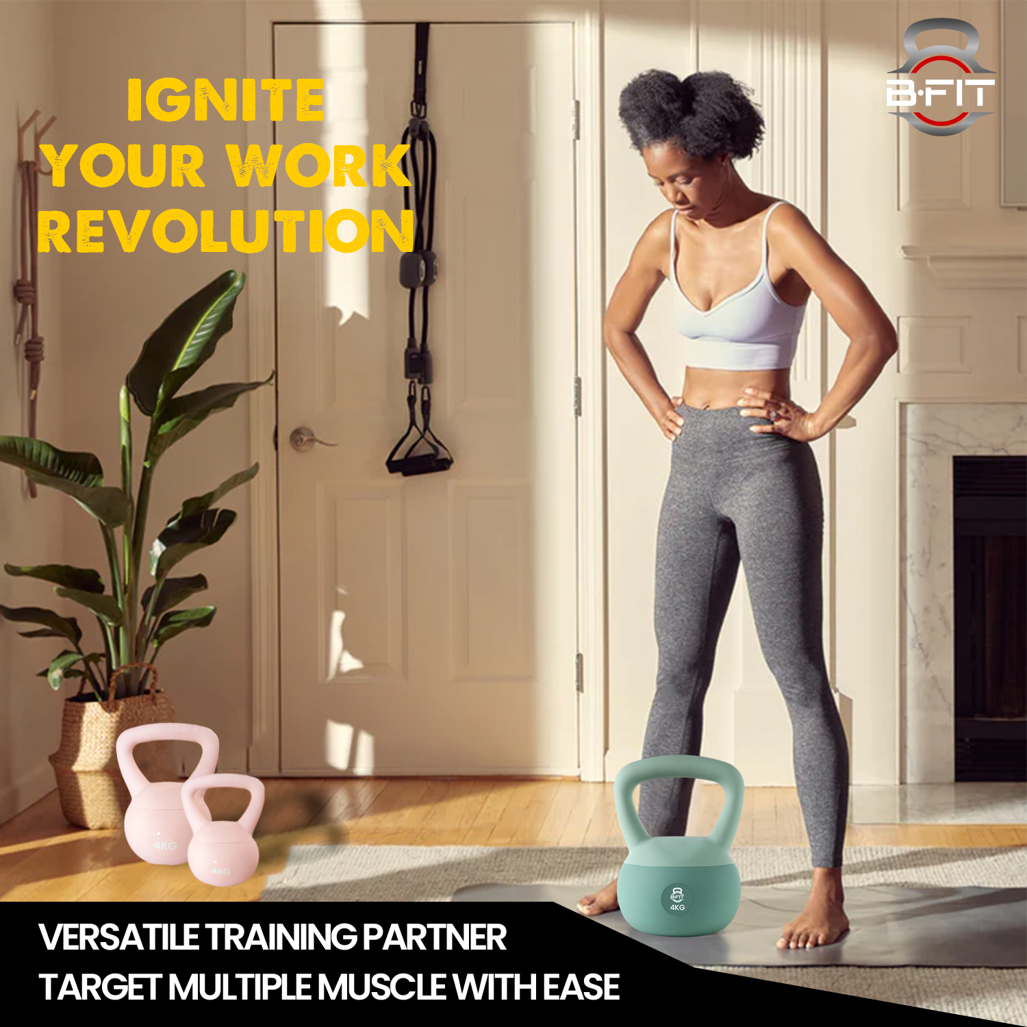 B Fit Soft Kettlebells 4 Kg with Cushioned Impact-Resistant Base and Anti-Slip