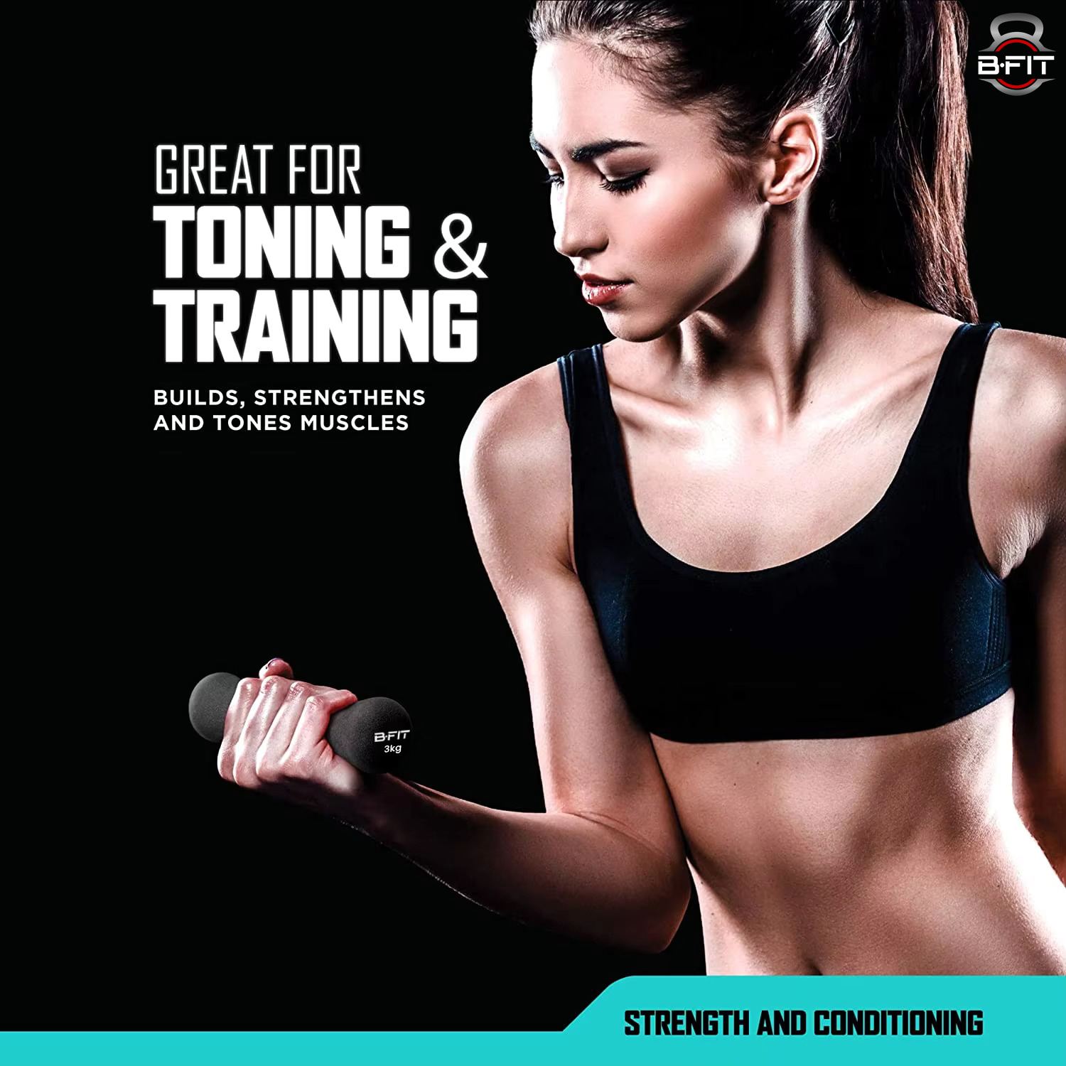 B Fit Bone Shape Neoprene Dumbbells 3 Kg Pair Non Slip Grip in Pair Packing