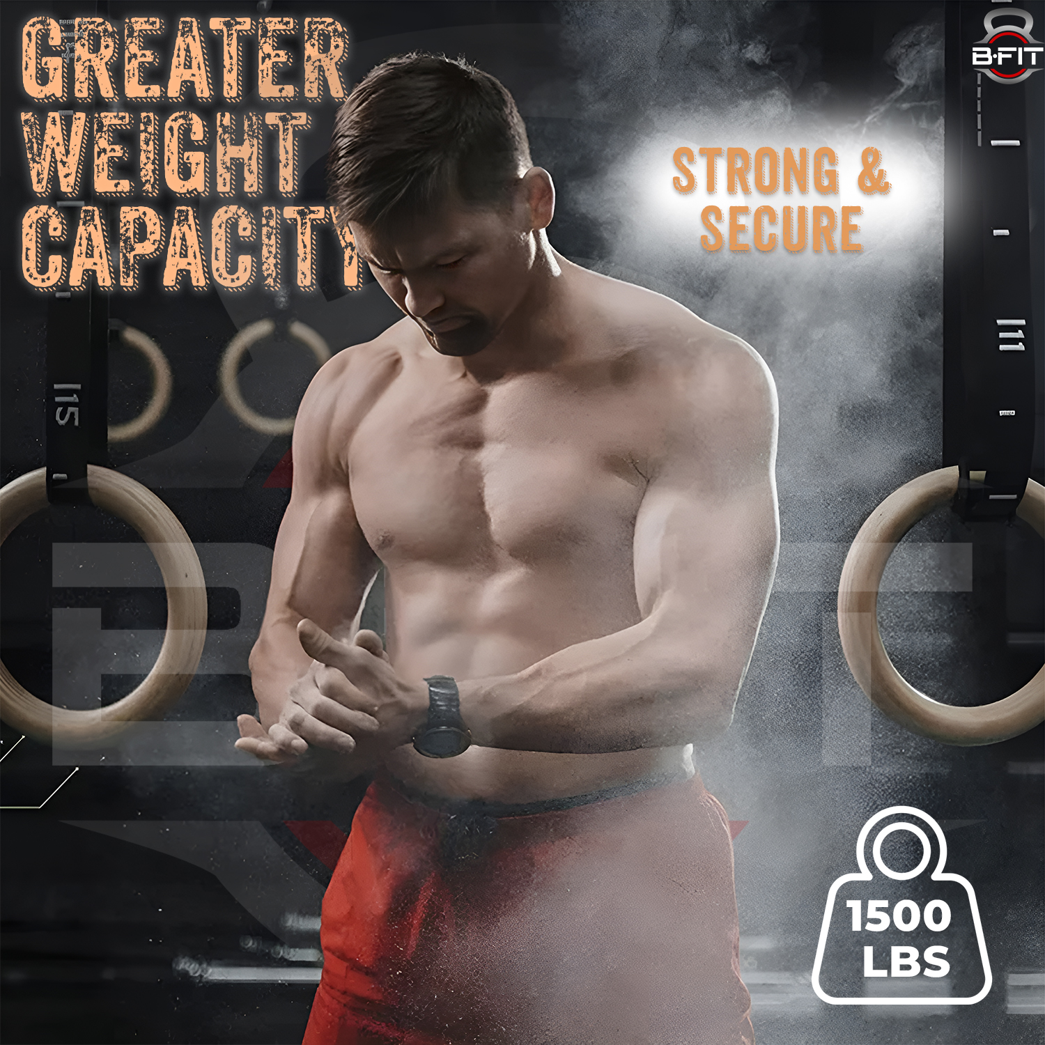 B Fit Gymnastic Rings Roman Rings Olympic Gym Wooden Rings with Heavy Duty Adjustable Straps for GymCross TrainingStrength TrainingPull Ups and Dips