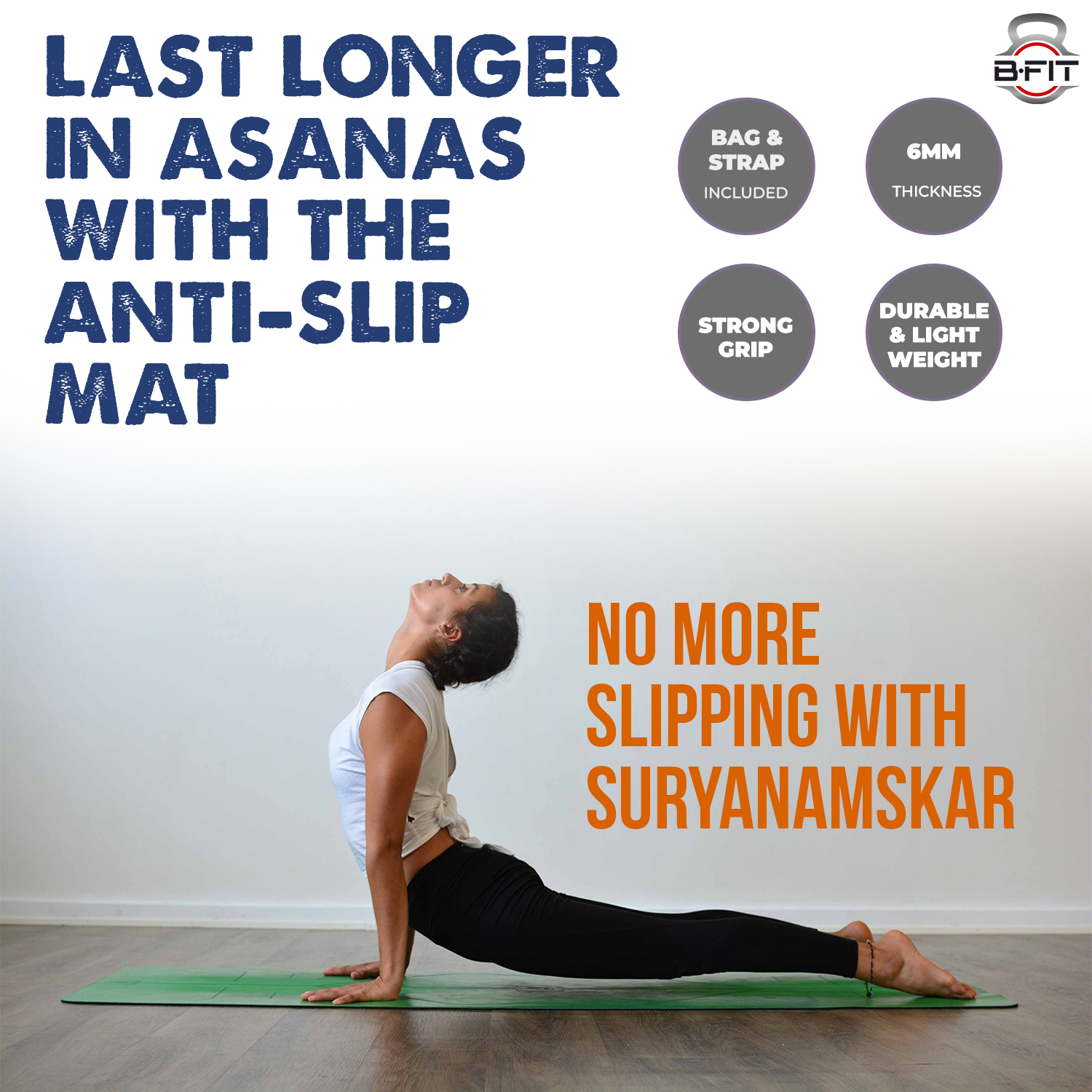 B Fit Premium TPE Yoga Mat Grayish White Color - Classic 6 MM Pro Yoga Mat Eco Friendly Non Slip Fitness Exercise Mat with Smart Carry Bag-Workout Mat for Yoga Pilates and Floor Exercises