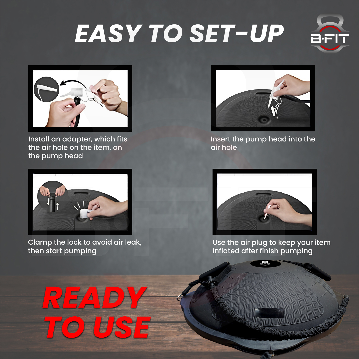B Fit Balance Trainer Stability Half Bosu Ball 70 Cm with Resistance Bands  Pushup Stands and Pump - Improve Core and Ab Strength With Full Body Home Gym Workouts Or Fitness Training