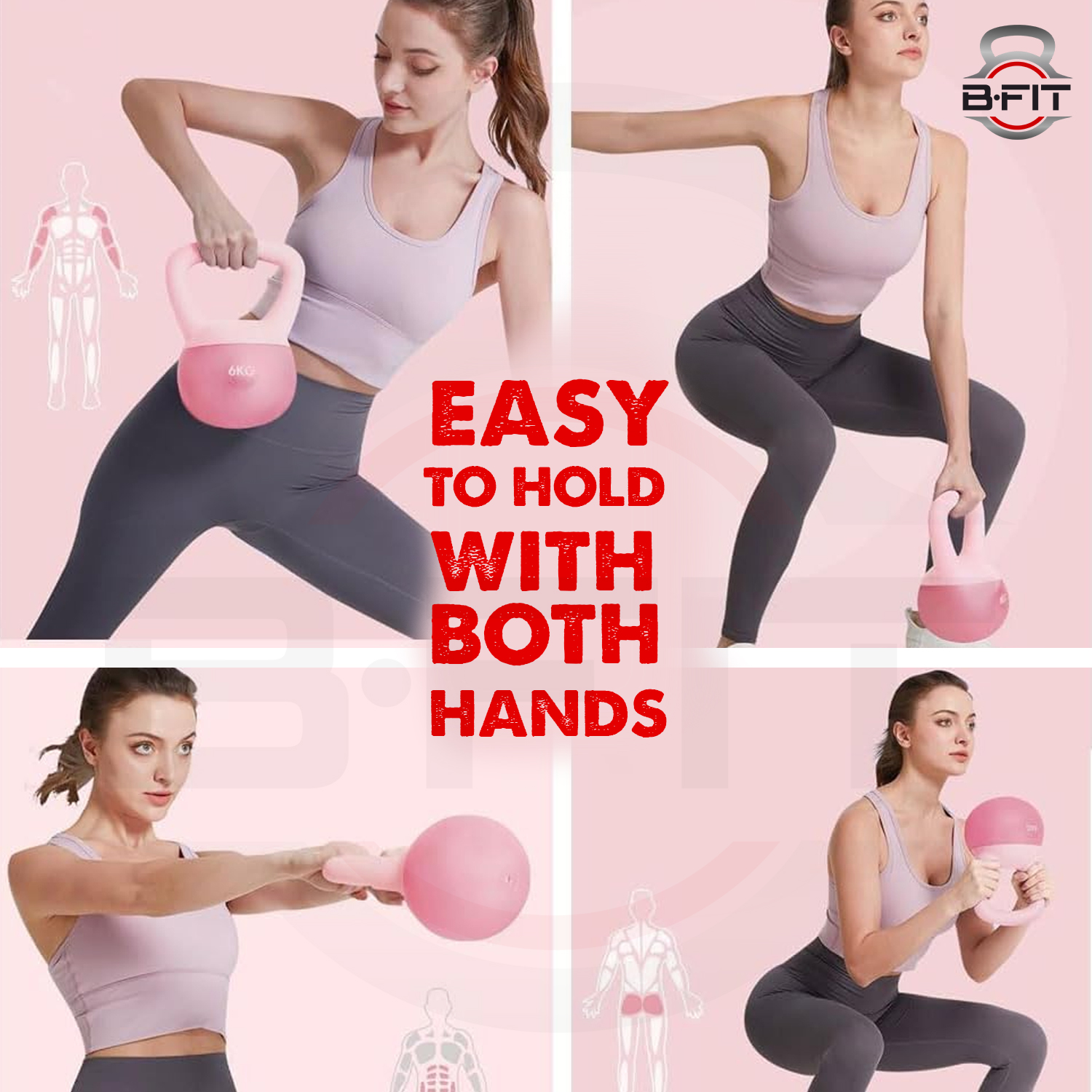 B Fit Soft Kettlebells 4 Kg with Cushioned Impact-Resistant Base and Anti-Slip