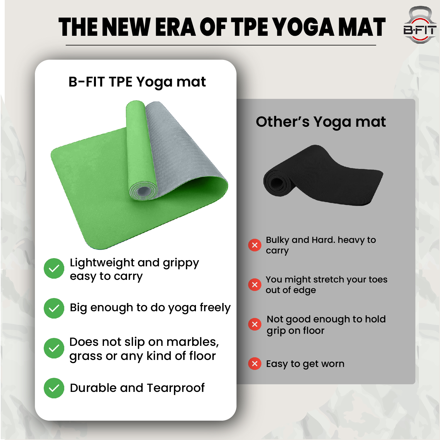 B Fit Premium TPE Yoga Mat Green Color - Classic 6 MM Pro Yoga Mat Eco Friendly Non Slip Fitness Exercise Mat with Smart Carry Bag-Workout Mat for Yoga Pilates and Floor Exercises