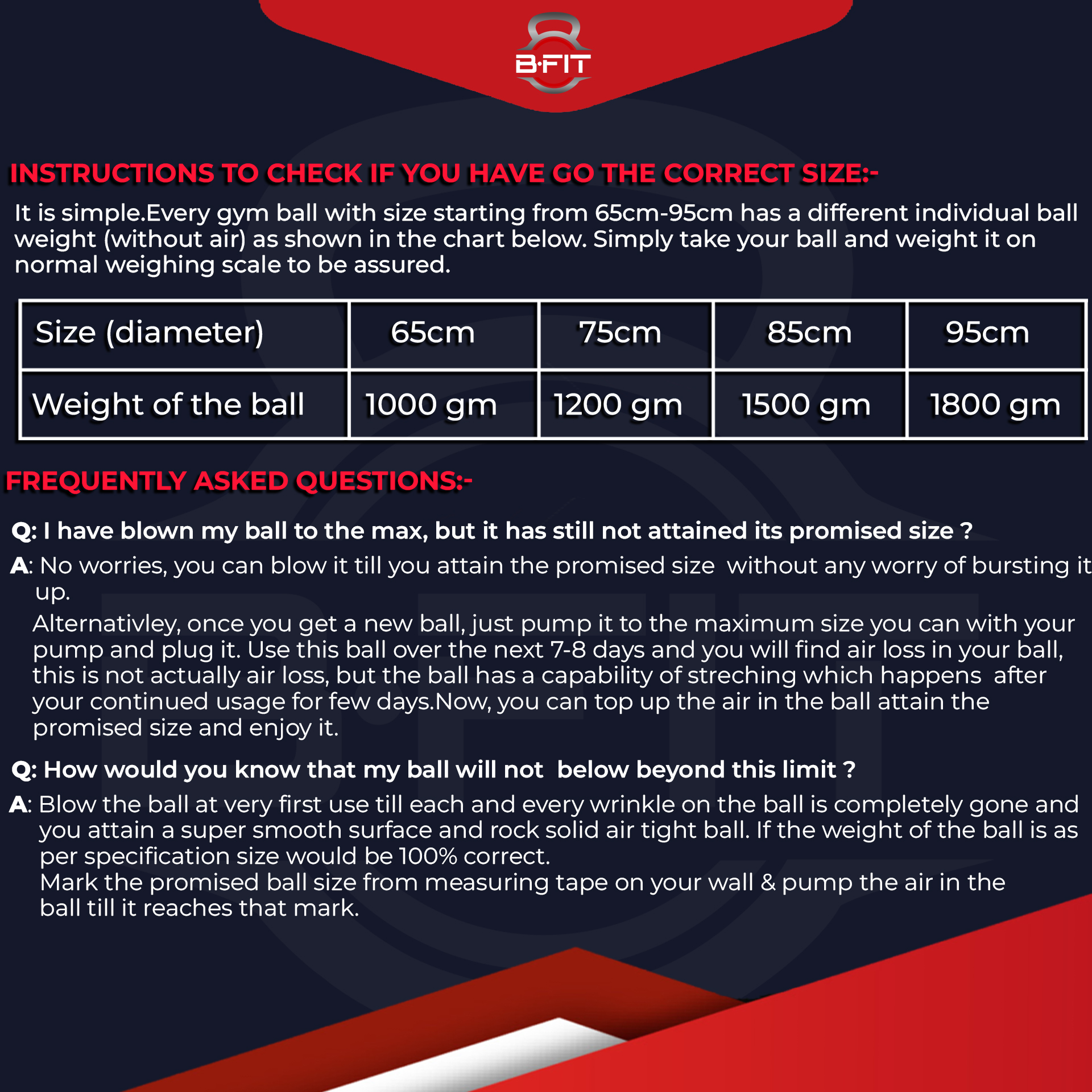 B Fit Heavy Duty Dark Grey Heavy Commercial Gym Ball 65-95 Cm - Non-Slip Stability Ball - Anti Burst Yoga Ball