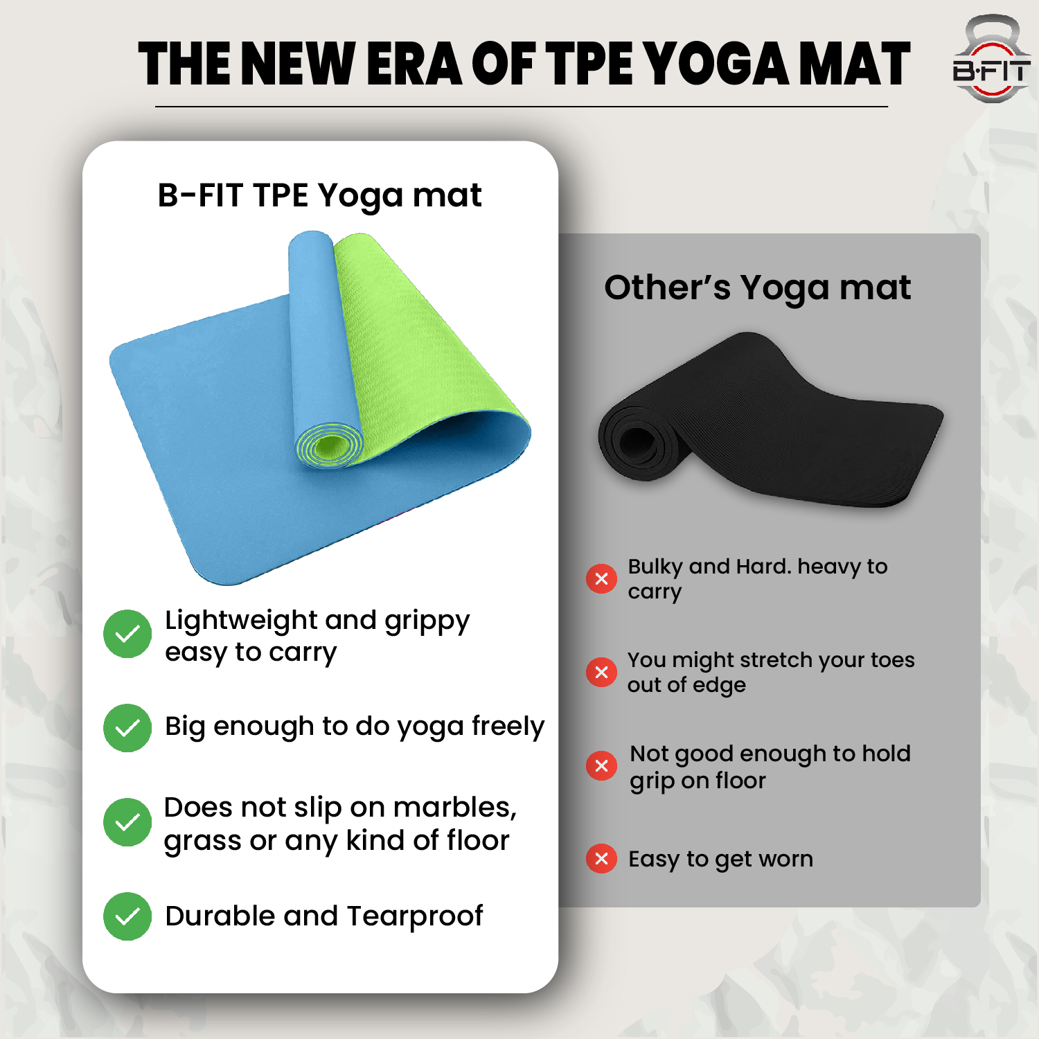 B Fit Premium TPE Yoga Mat Sky Blue Color - Classic 6 MM Pro Yoga Mat Eco Friendly Non Slip Fitness Exercise Mat with Smart Carry Bag-Workout Mat for Yoga Pilates and Floor Exercises