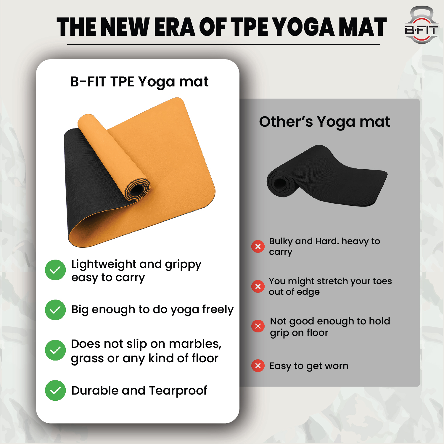 B Fit Premium TPE Yoga Mat Orange Color - Classic 6 MM Pro Yoga Mat Eco Friendly Non Slip Fitness Exercise Mat with Smart Carry Bag-Workout Mat for Yoga Pilates and Floor Exercises