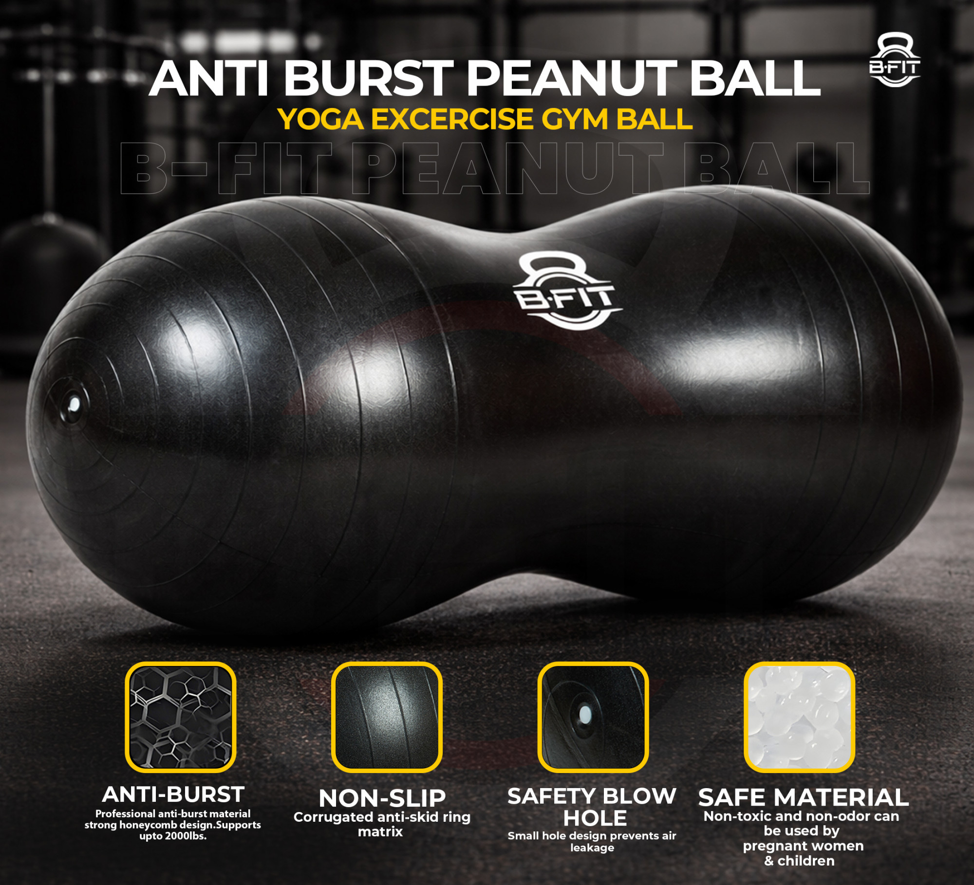 B Fit Peanut Ball Yoga Exercise Ball Thickened Anti Burst size 55110 Cm