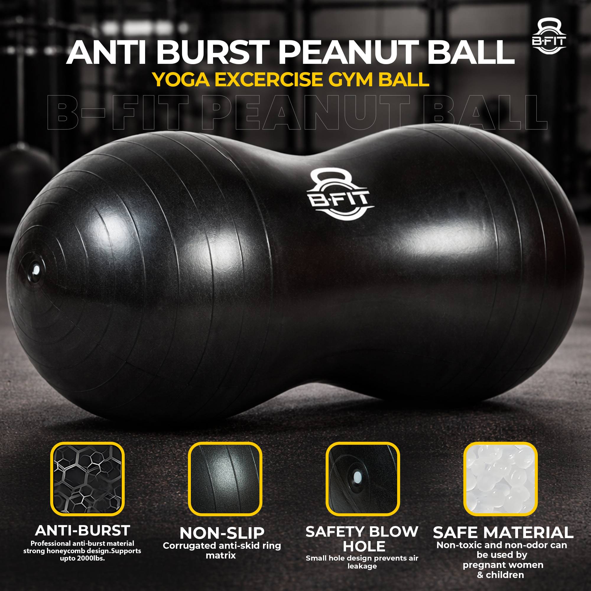B Fit Peanut Ball Yoga Exercise Ball Thickened Anti Burst size 55110 Cm
