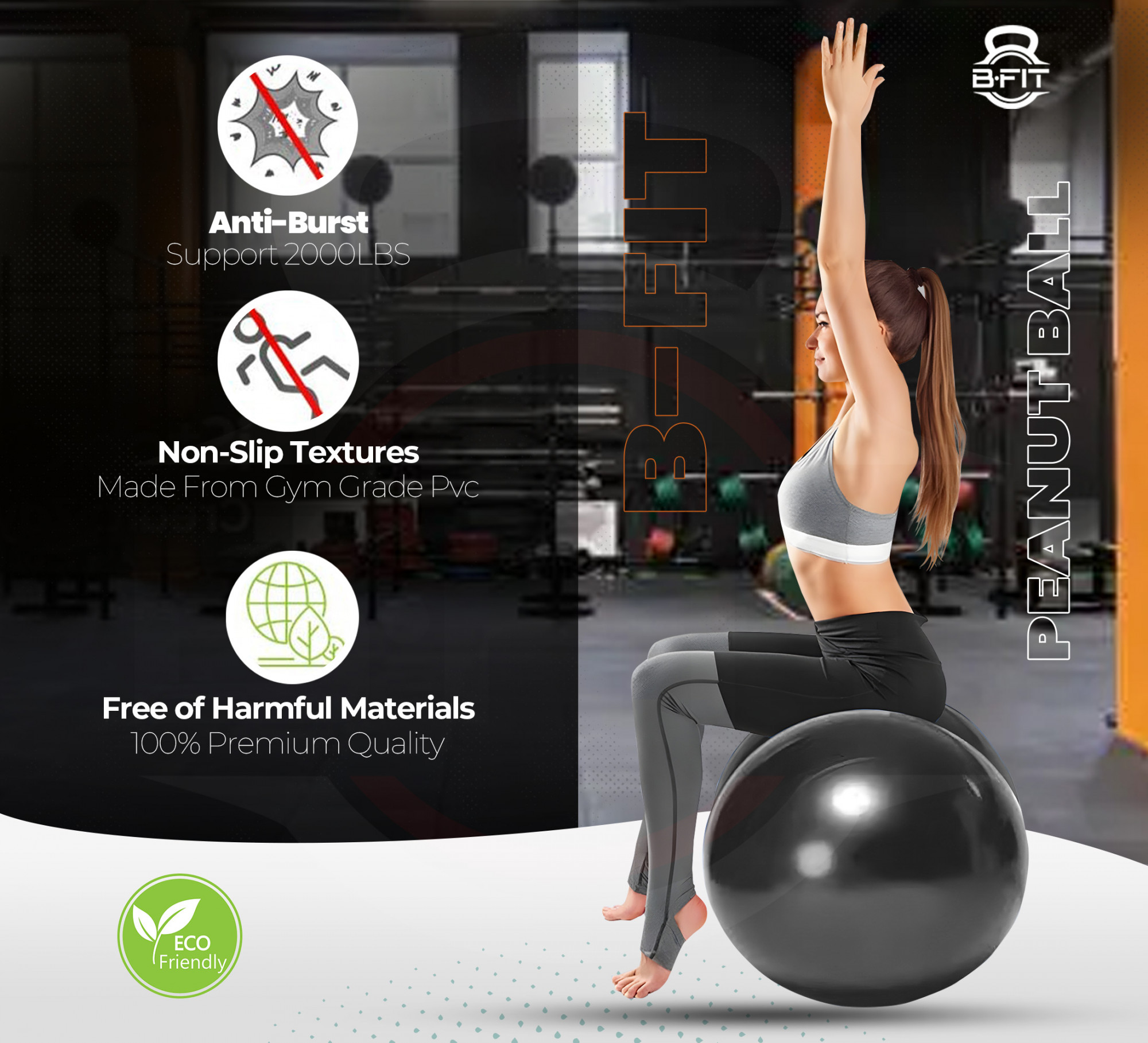 B Fit Peanut Ball Yoga Exercise Ball Thickened Anti Burst size 55110 Cm