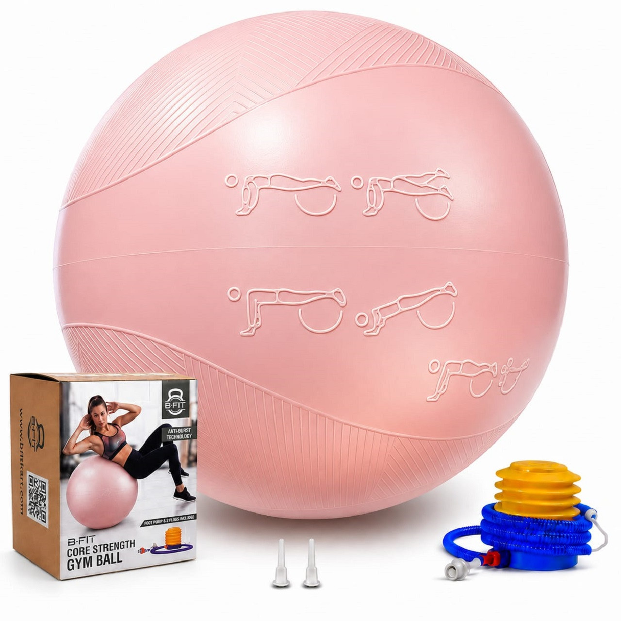 B Fit Exercise Printed Heavy Duty Peach Textured  Commercial Gym Ball 65-75 Cm - Non-Slip Stability Ball - Anti Burst Yoga Ball