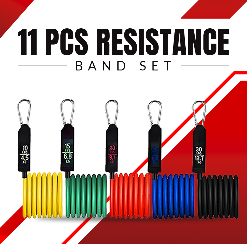 B Fit Professional Level 11 Pcs Resistance Band Set with 5 Bands 1 Anchor 2 Handles 2 Ankle Straps and one Smart Carry Bag- Workouts for Heavy use