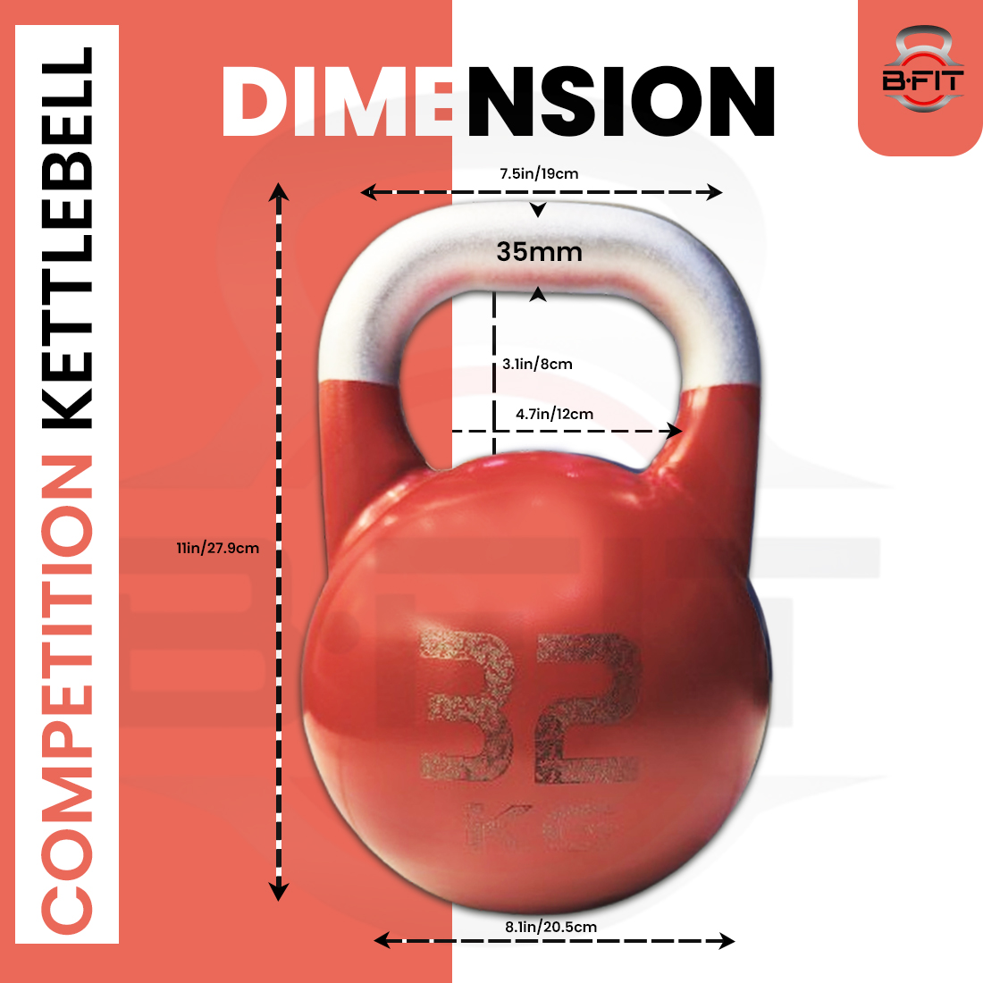 B Fit Competition Kettlebell Weights For Women Men Designed For Comfort in High Repetition Workouts Superior Balance For Better Workouts 32 Kg