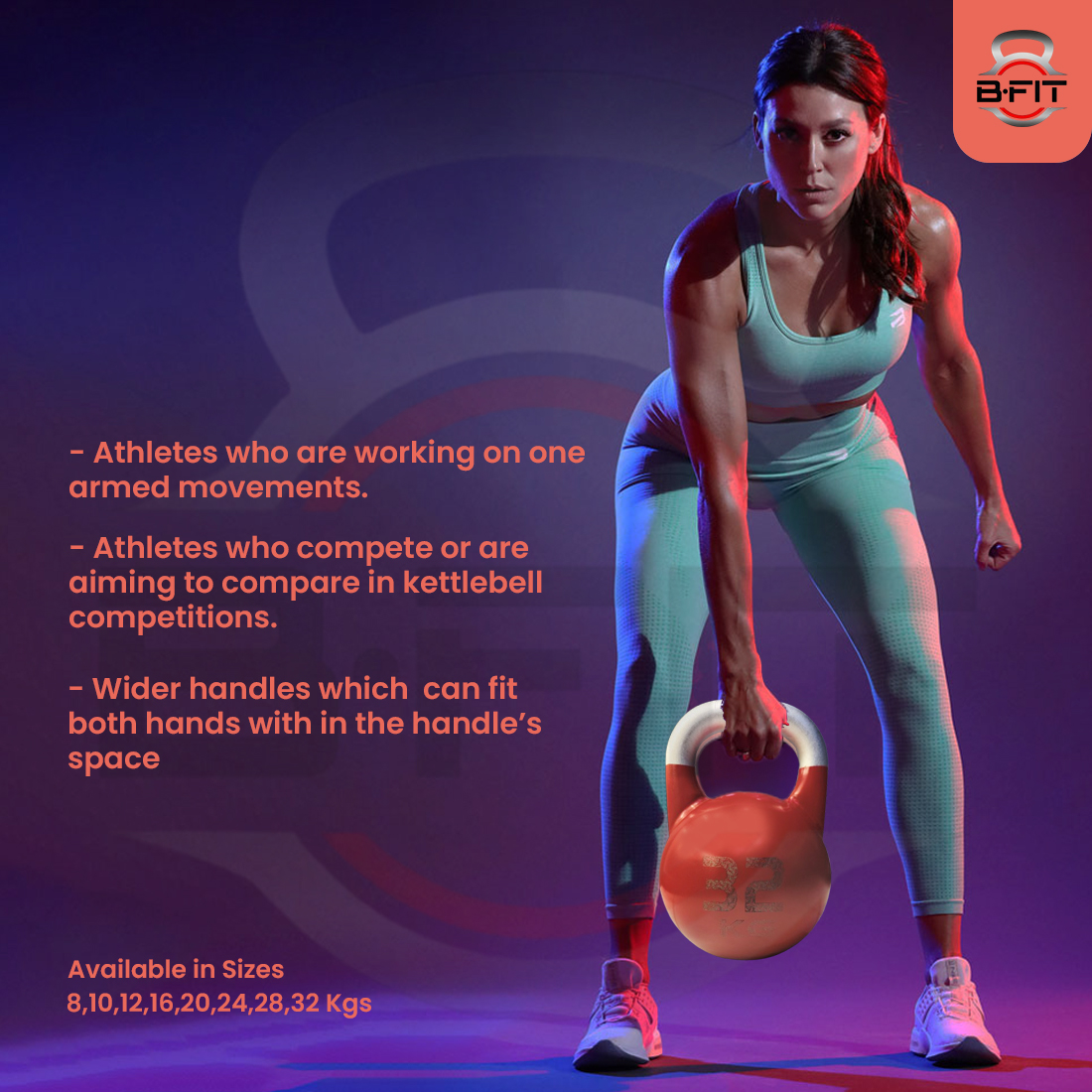 B Fit Competition Kettlebell Weights For Women Men Designed For Comfort in High Repetition Workouts Superior Balance For Better Workouts 32 Kg