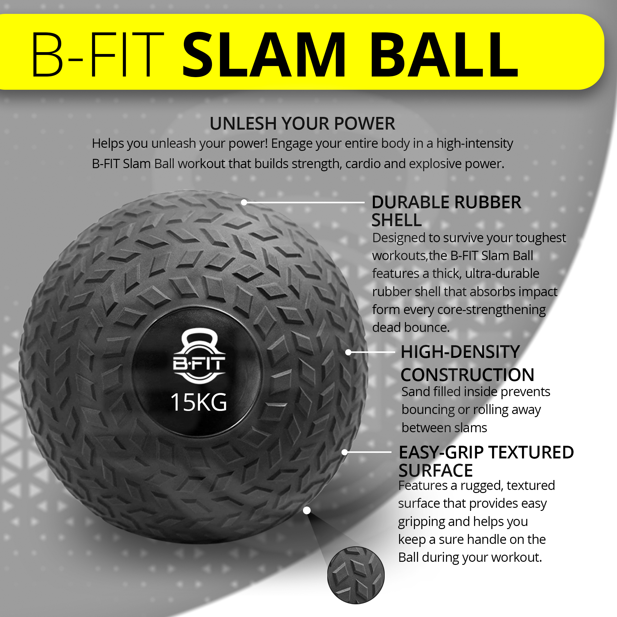 B Fit Slam Ball 15 Kg for Strength Power and Cross-fit Workout - Slam Medicine Ball