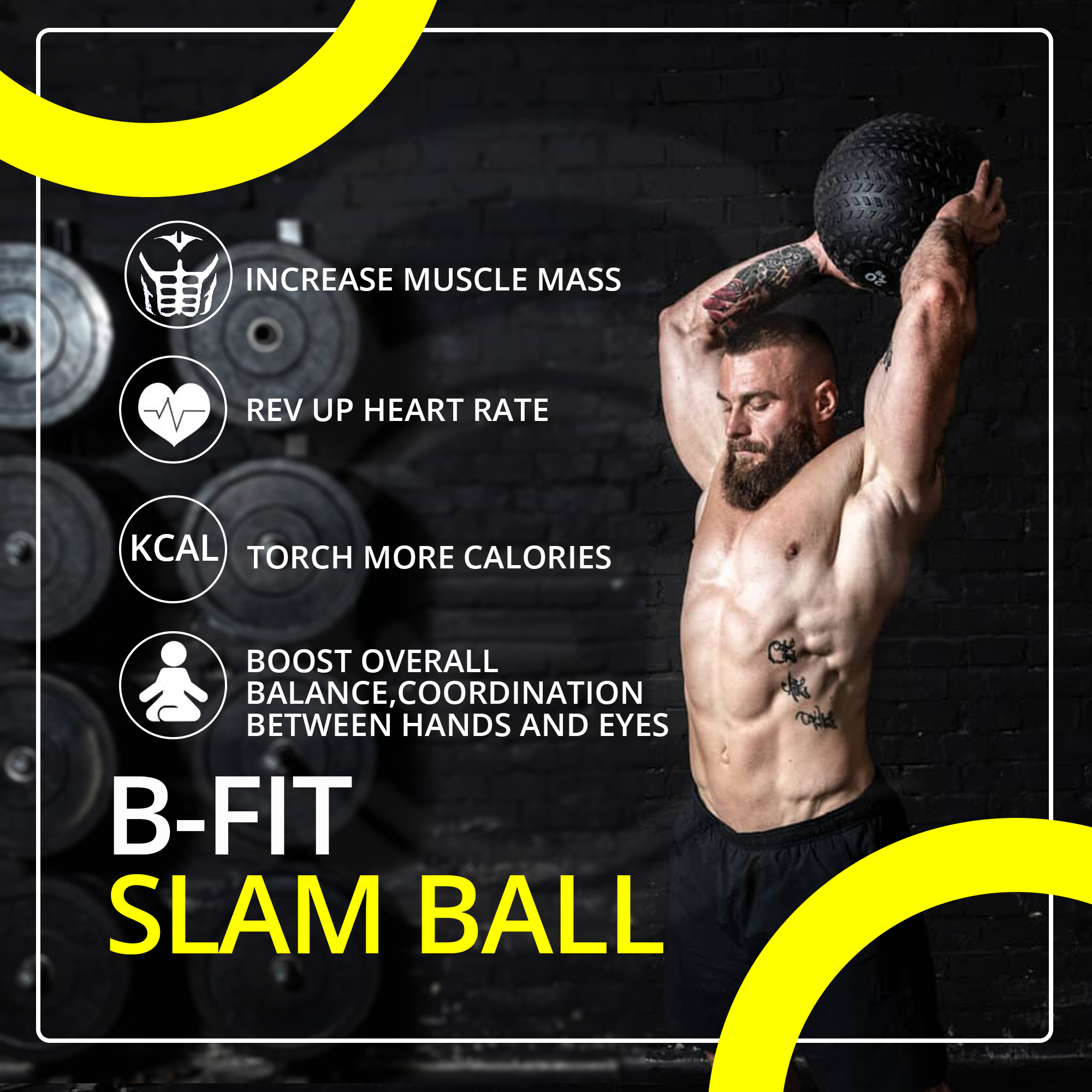 B Fit Slam Ball 20 Kg for Strength Power and Cross-fit Workout - Slam Medicine Ball