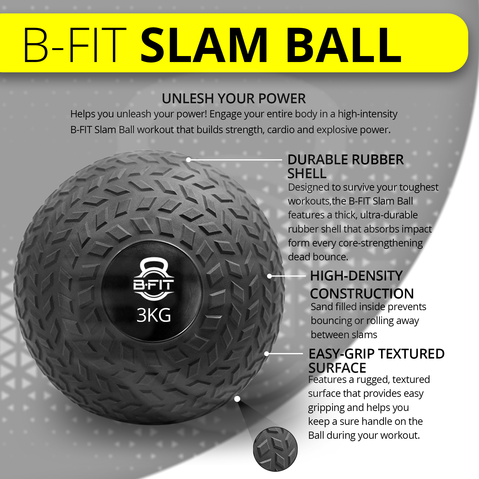 B Fit Slam Ball 3 Kg for Strength Power and Cross-fit Workout - Slam Medicine Ball
