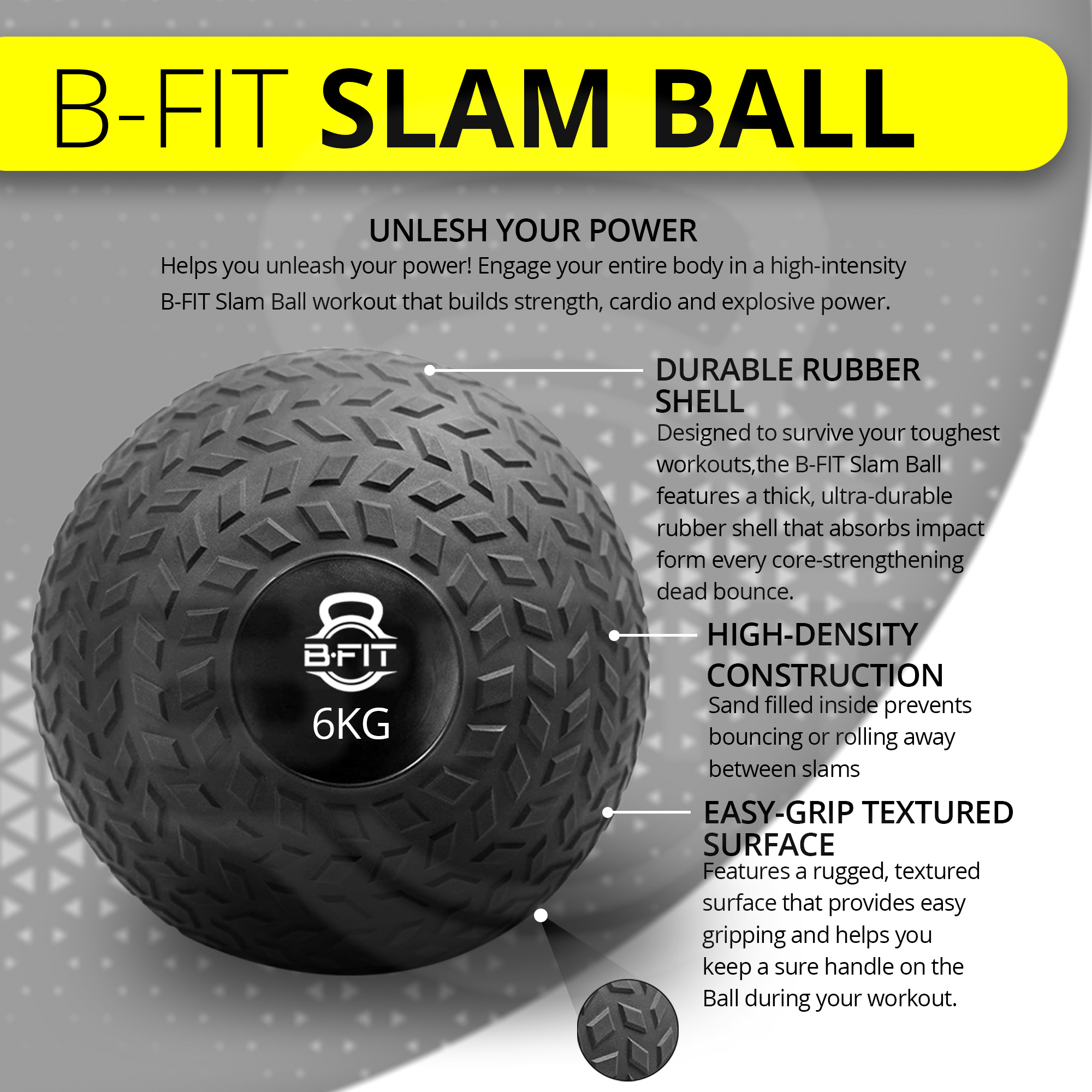 B Fit Slam Ball 6 Kg for Strength Power and Cross-fit Workout - Slam Medicine Ball