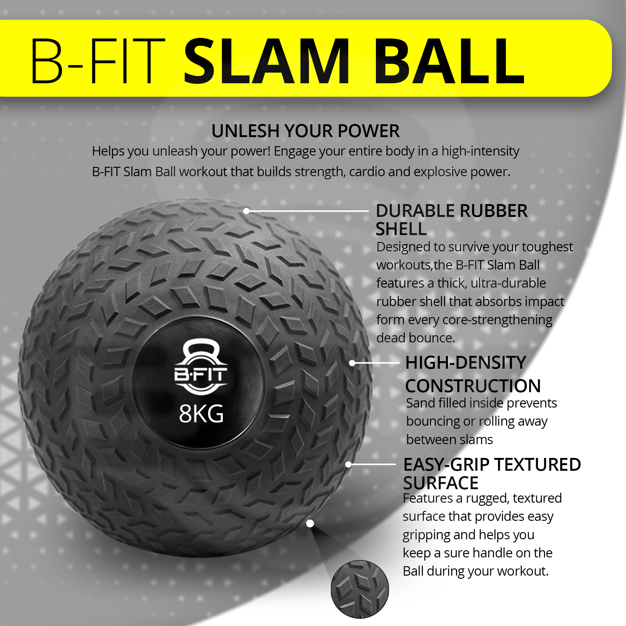 B Fit Slam Ball 8 Kg for Strength Power and Cross-fit Workout - Slam Medicine Ball