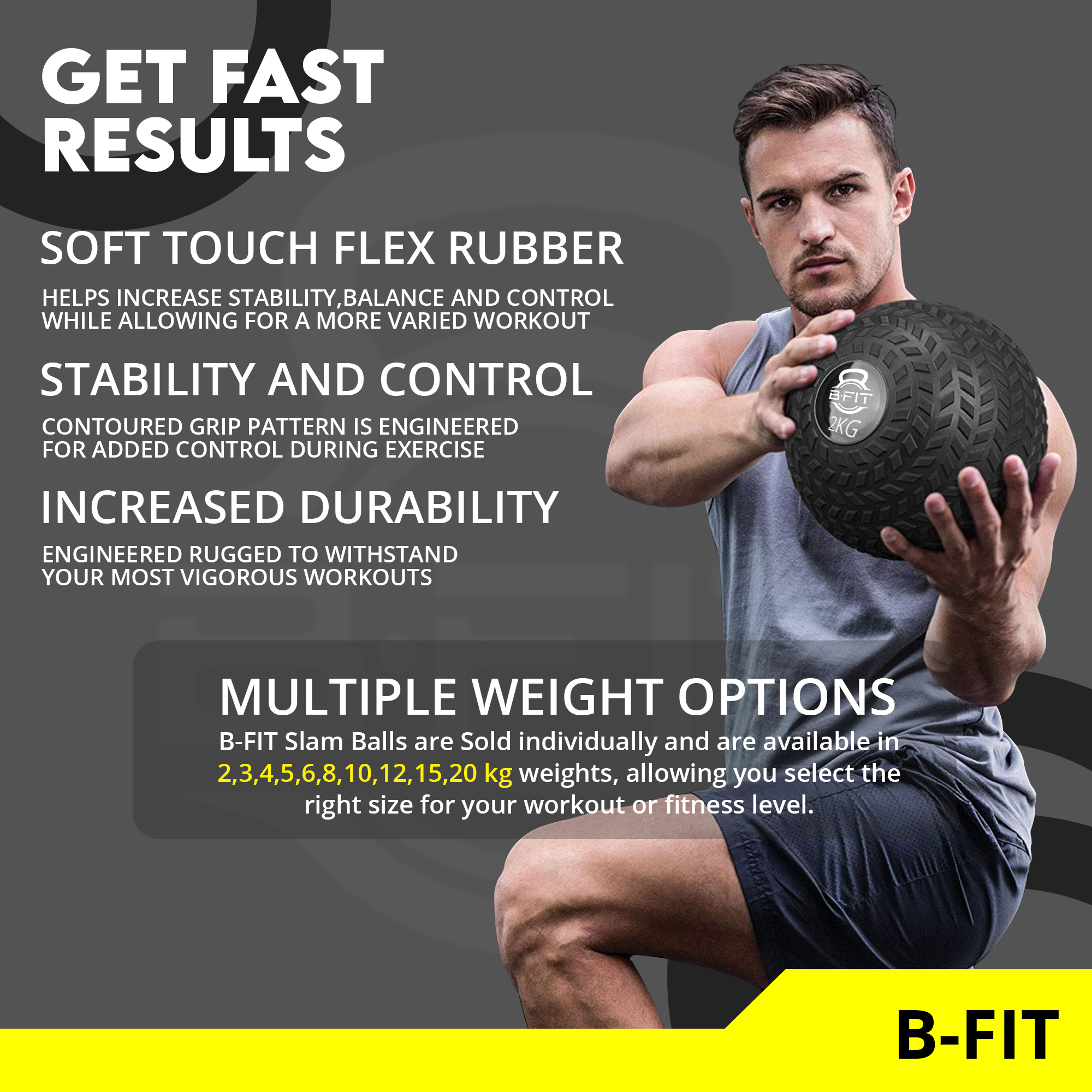 B Fit Slam Ball 2 Kg for Strength Power and Cross-fit Workout - Slam Medicine Ball