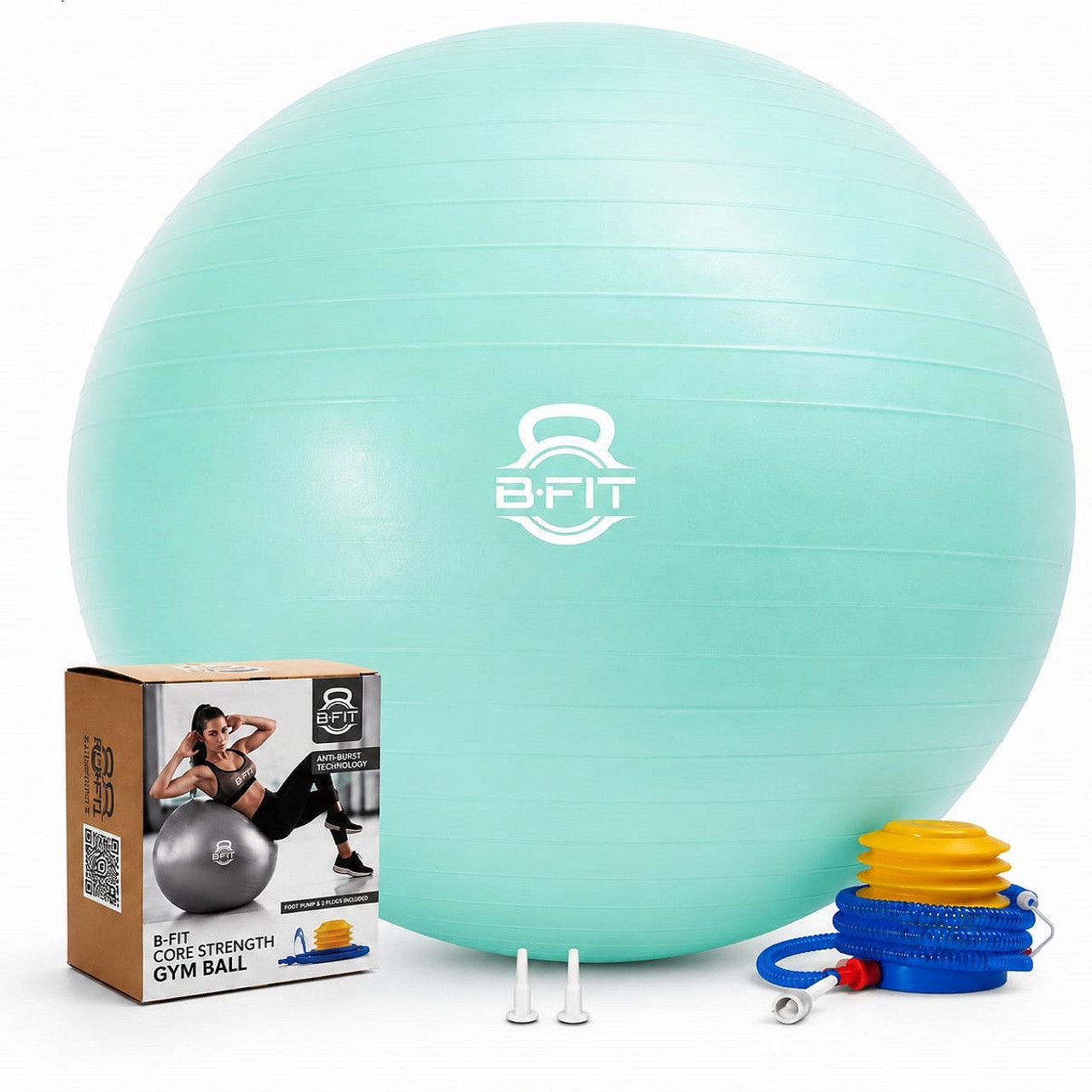 B Fit Exercise Printed Heavy Duty Teal Commercial Gym Ball 65-95 Cm- Non-Slip Stability Ball - Anti Burst Yoga Ball