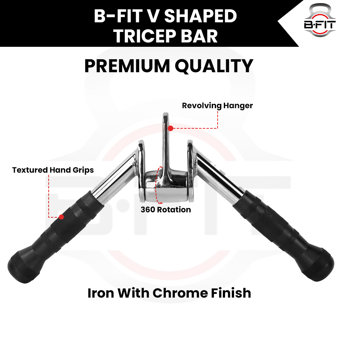 B fit Solid steel Pro-Grip Press Down Bar v-bar Cable Multi-Gym attachment