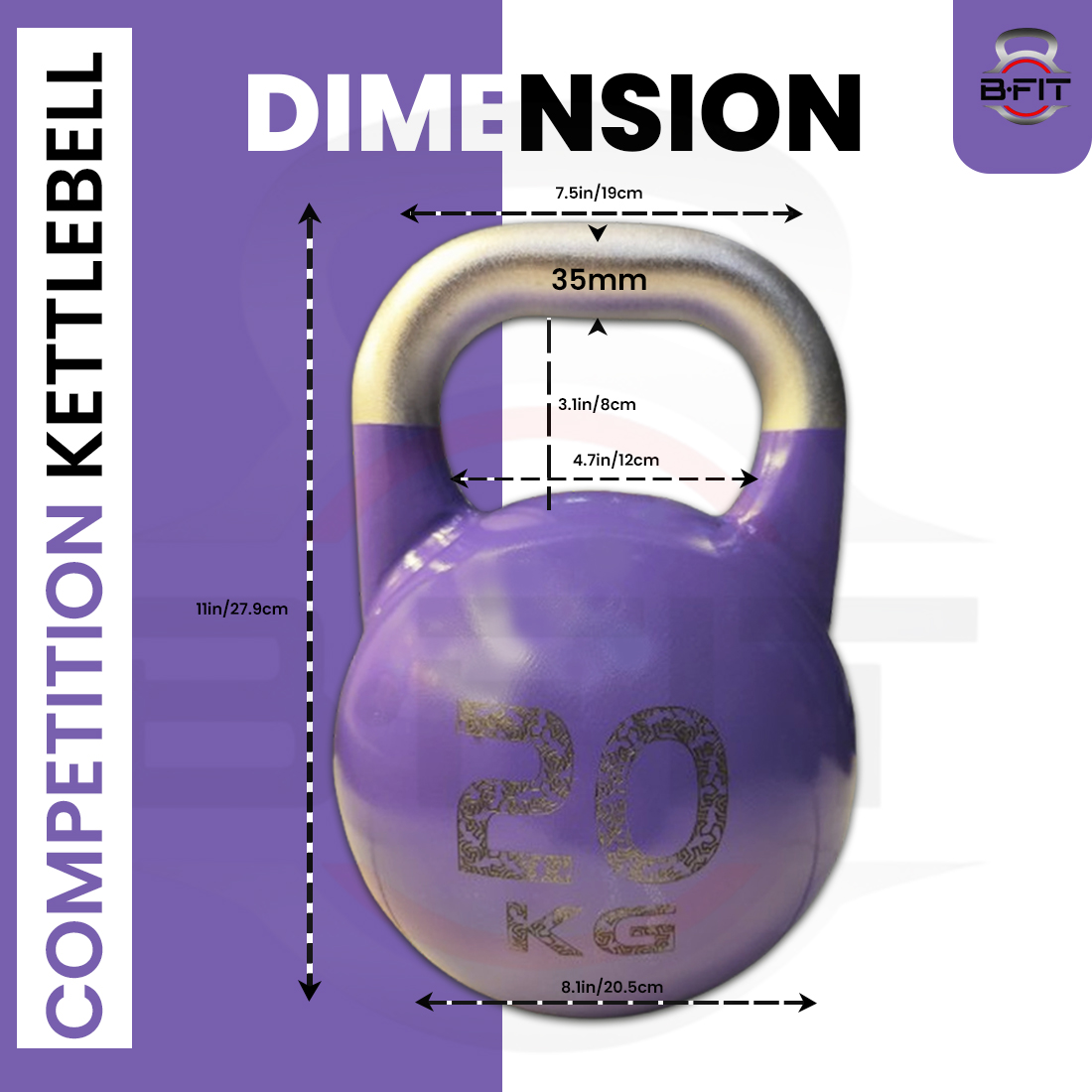 B Fit Competition Kettlebell Weights For Women Men Designed For Comfort in High Repetition Workouts Superior Balance For Better Workouts 20 Kg
