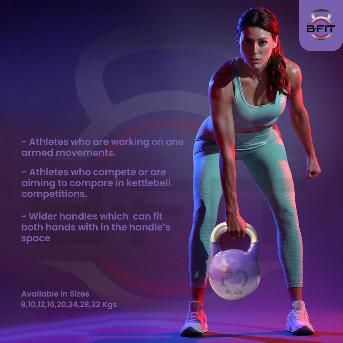B Fit Competition Kettlebell Weights For Women Men Designed For Comfort in High Repetition Workouts Superior Balance For Better Workouts 20 Kg