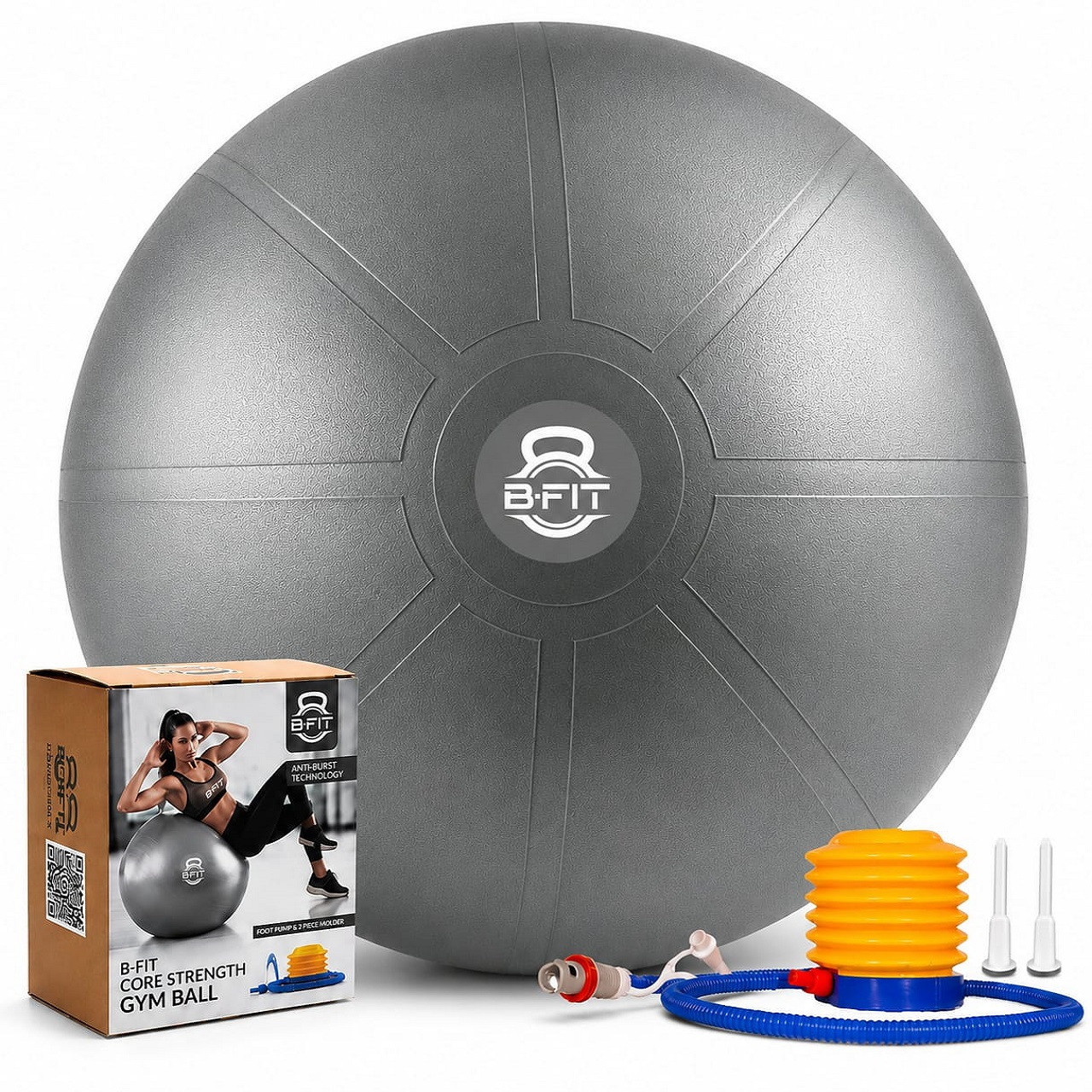 B Fit Heavy Duty Dark Grey Heavy Commercial Gym Ball 65-95 Cm - Non-Slip Stability Ball - Anti Burst Yoga Ball