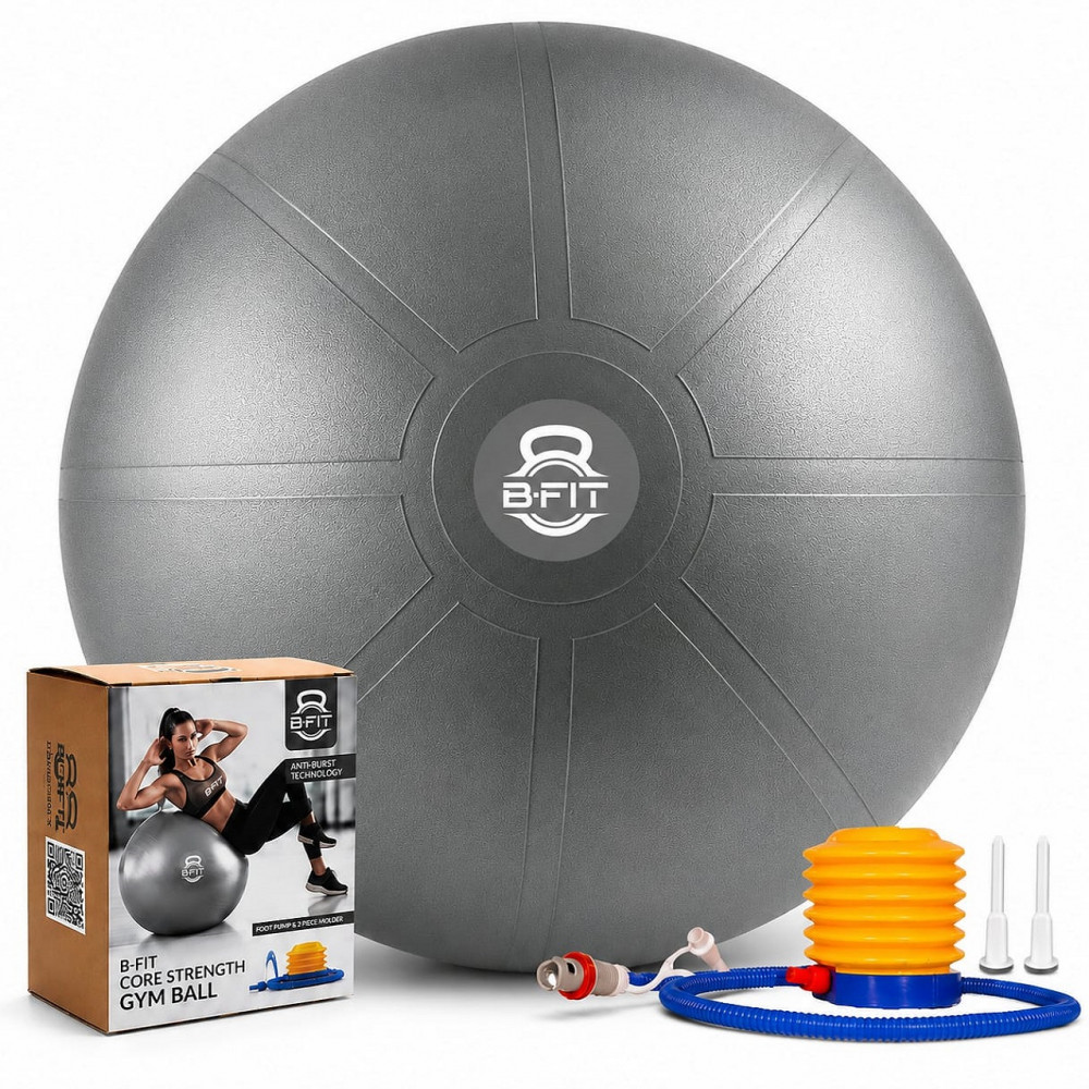 Image of B Fit Heavy Duty Dark Grey Heavy Commercial Gym Ball 65-95 Cm. - Non-Slip Stability Ball - Anti Burst Yoga Ball
