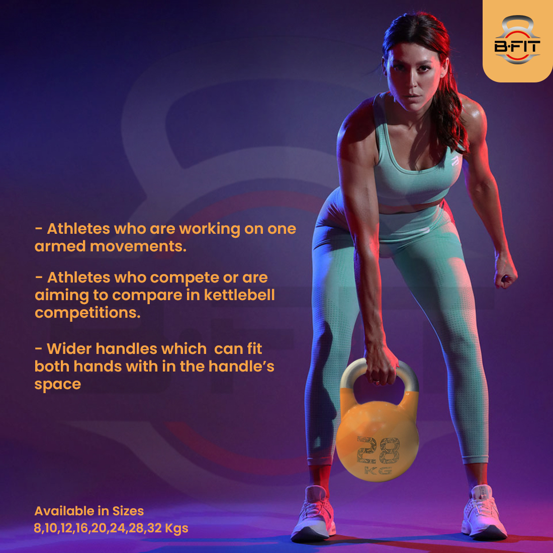 B Fit Competition Kettlebell Weights For Women Men Designed For Comfort in High Repetition Workouts Superior Balance For Better Workouts 28 Kg