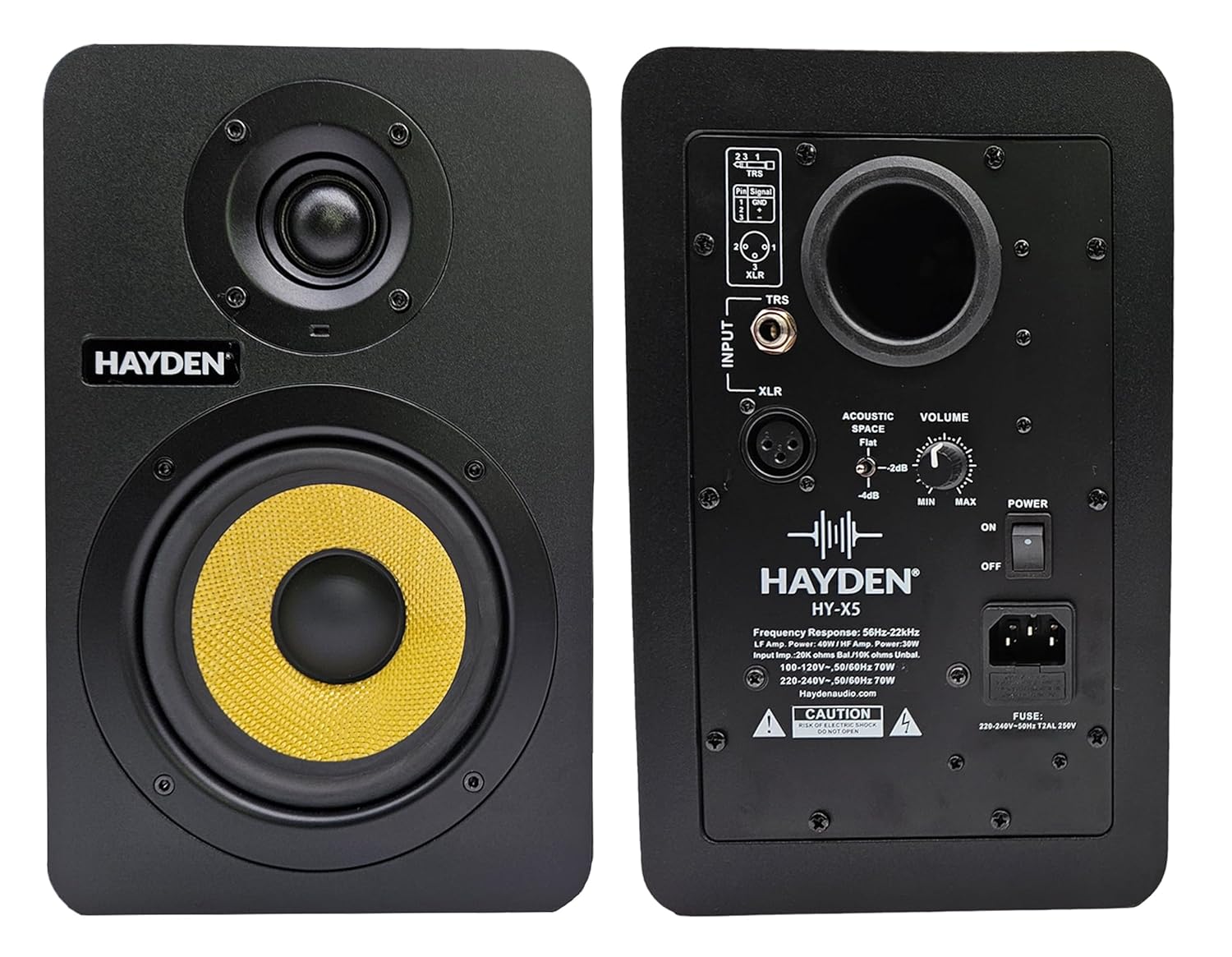 hayden X5 Professional 5 inch Reference Powered Studio Monitors Pair with Acoustic Foam Pads