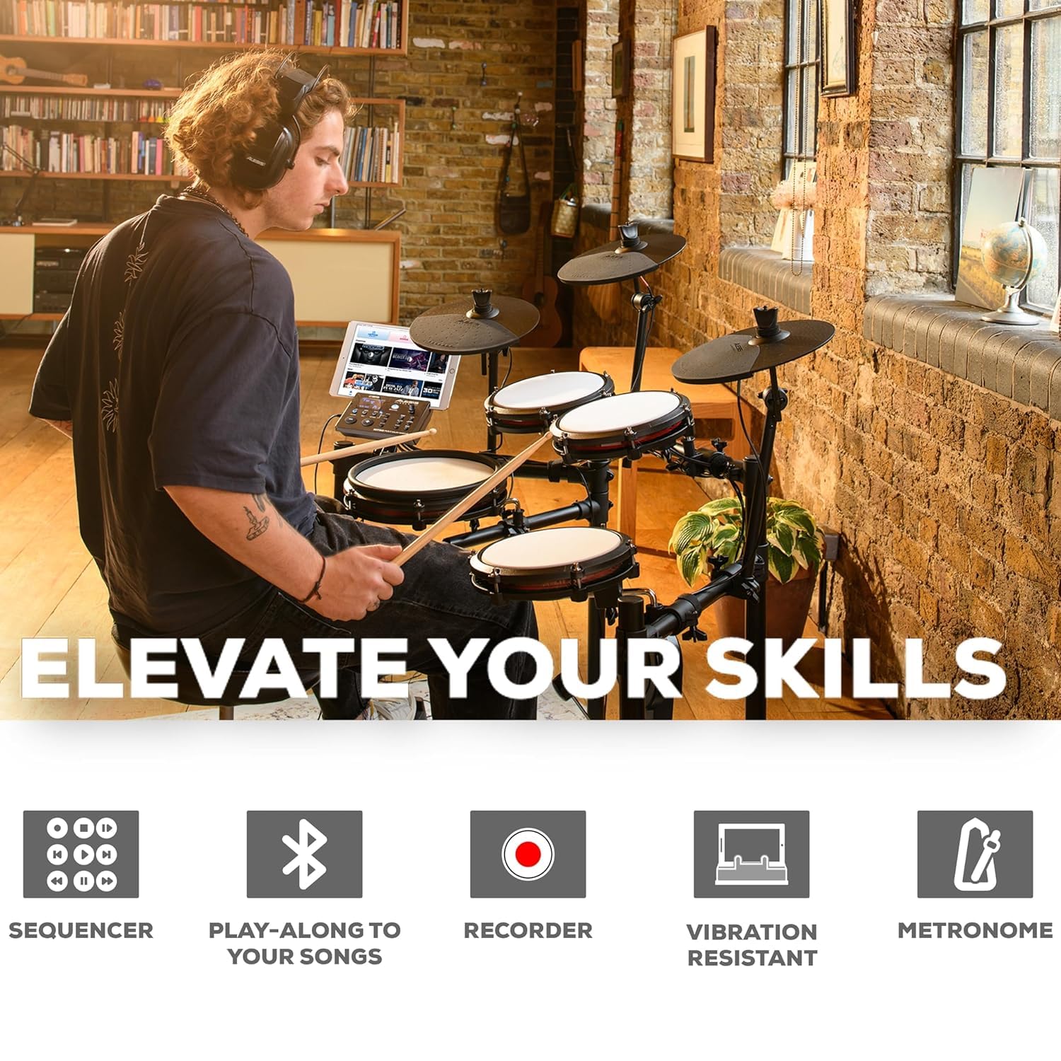 Alesis Nitro Max Kit Eight Piece Electronic Drum Kit Mesh Heads, Bluetooth