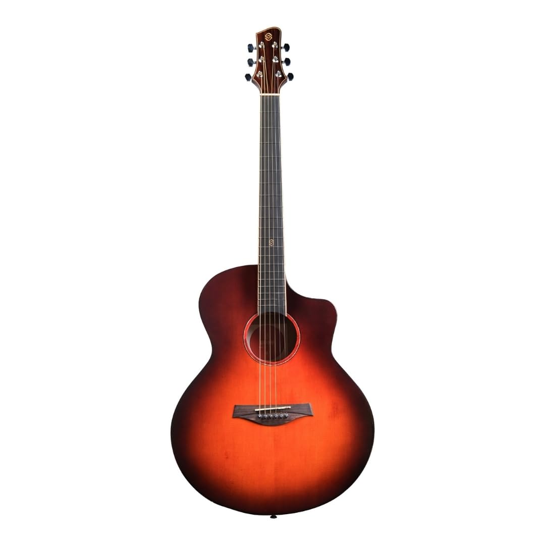 F240C Acoustic Guitar – Auditorium Cutaway Body, Mahogany Top & Back, Rosewood Fingerboard, 20 Frets, Coated Strings (Cherry red)