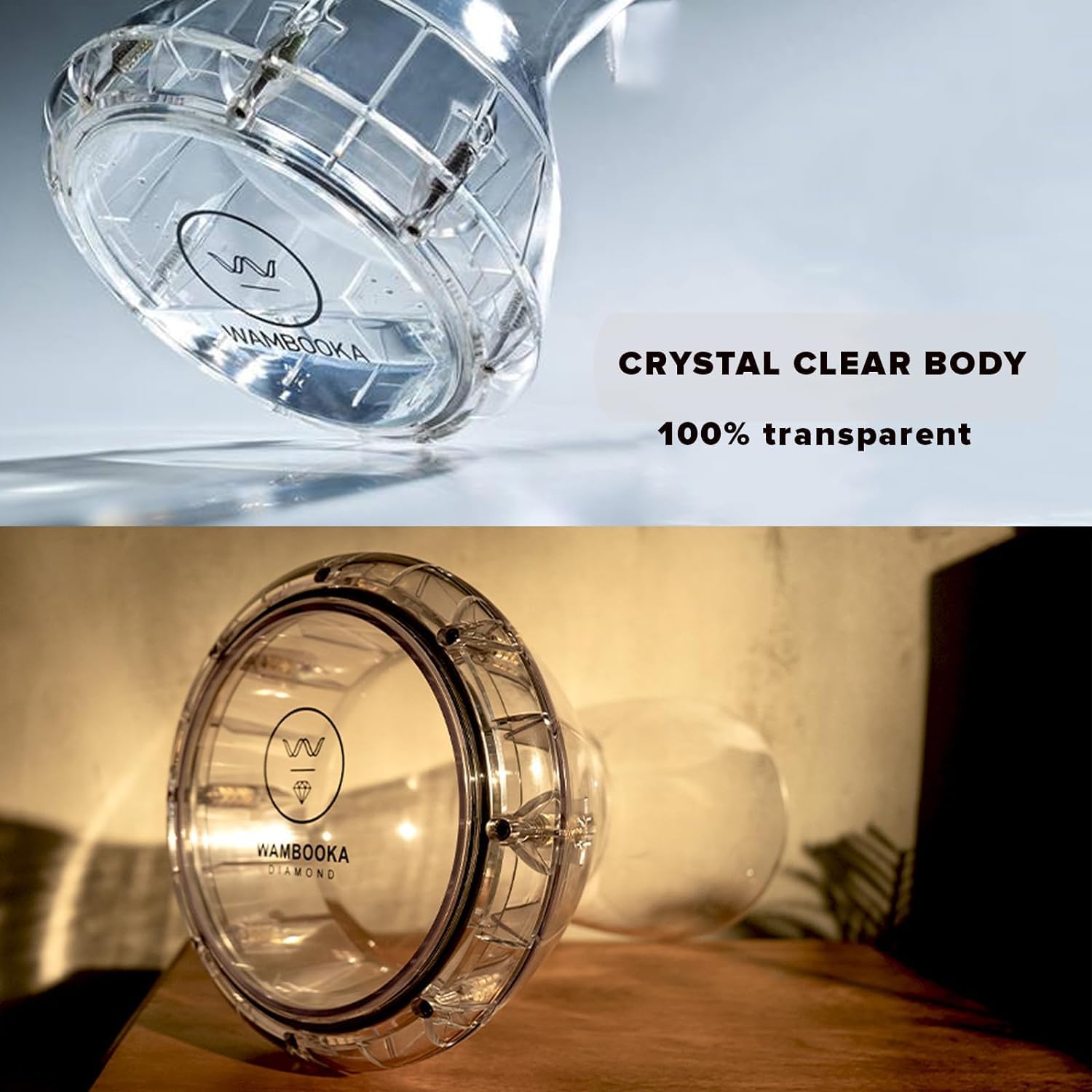 Wambooka Diamond Darbuka Drum with 8.75 inch Head, with Brass tuning keys and Padded Bag 17 inches Length (Crystal Clear PC)