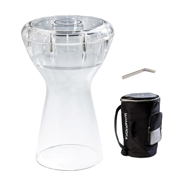 Image of Wambooka Diamond Darbuka Drum with 8.75 inch Head, with Brass tuning keys and Padded Bag 17 inches Length (Crystal Clear PC)