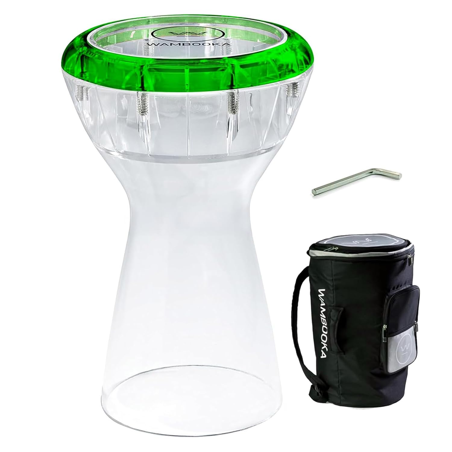 Wambooka Green Emerald Darbuka – Dry & Wet Sound Modes, 8.75'' Head, Lightweight- Professional Drum with Brass Tuning Keys & Padded Bag – 17'' Length – Ideal for Live & Studio Use