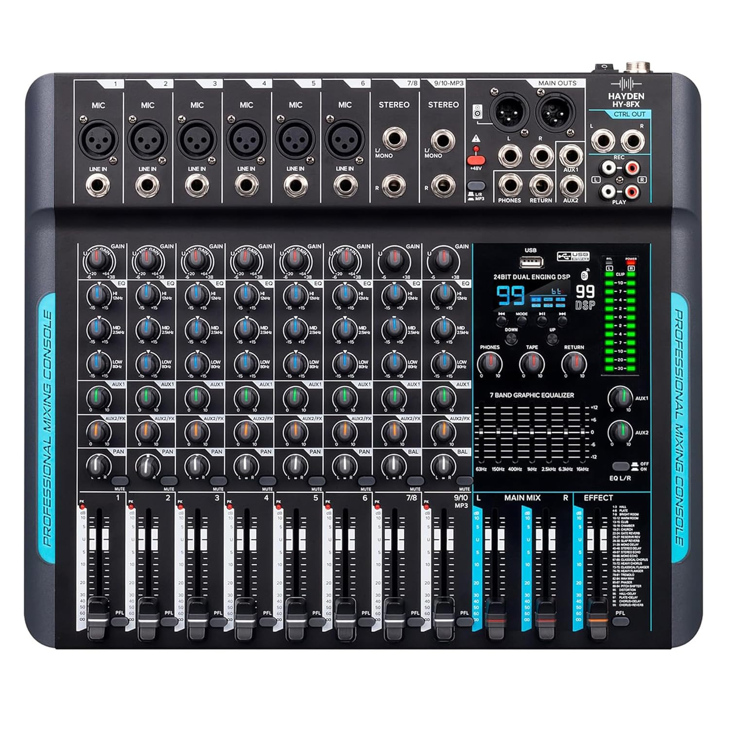 Hayden HY-8FX 10-Channel DJ Mixer With 99 DSP